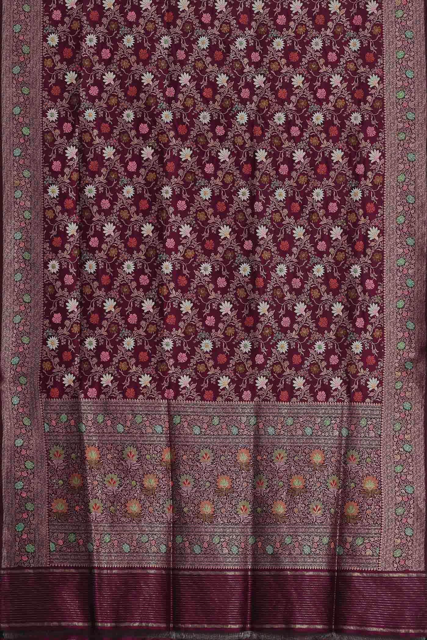Burgundy Banarasi Silk Saree
