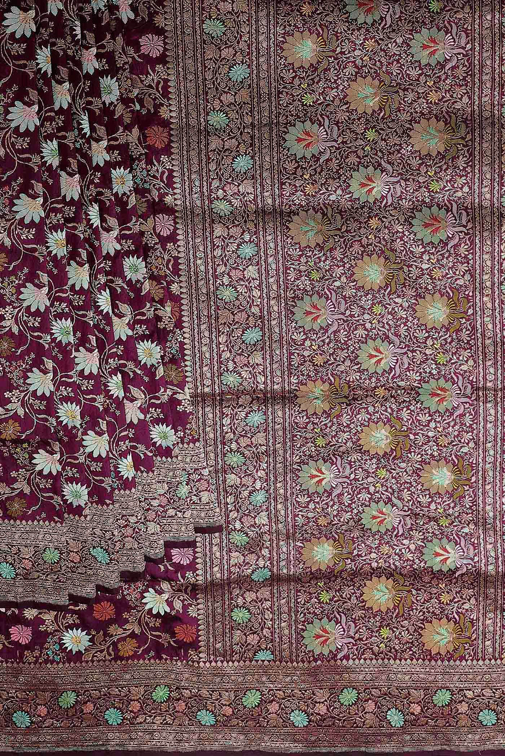 Burgundy Banarasi Silk Saree