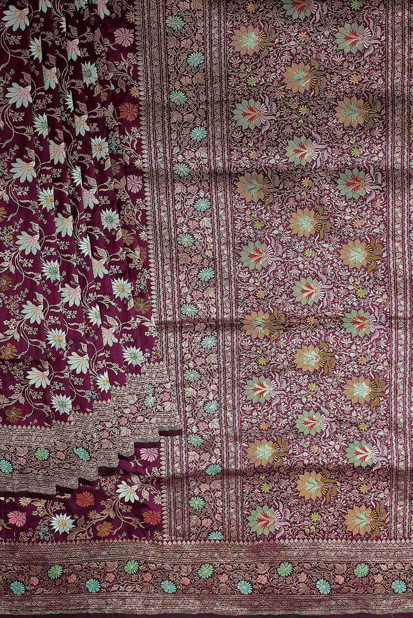 Burgundy Banarasi Silk Saree