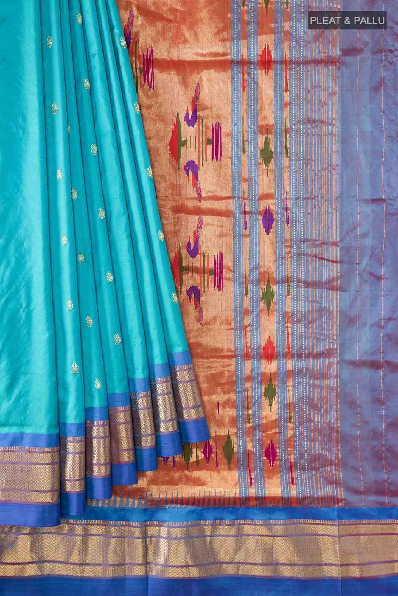 Sky Blue Dual Tone Paithani Silk Saree