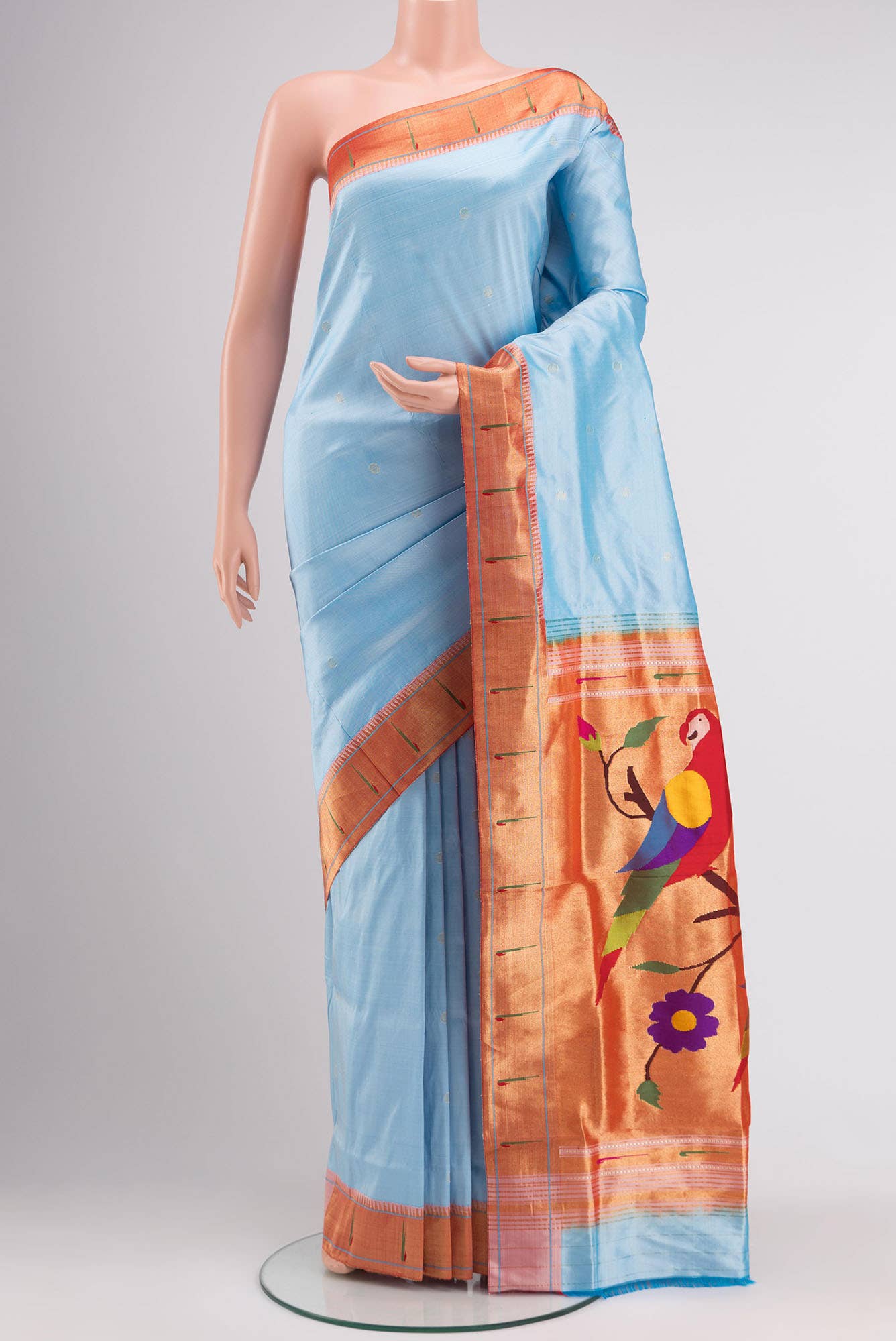 Sky Blue Dual Tone Paithani Silk Saree