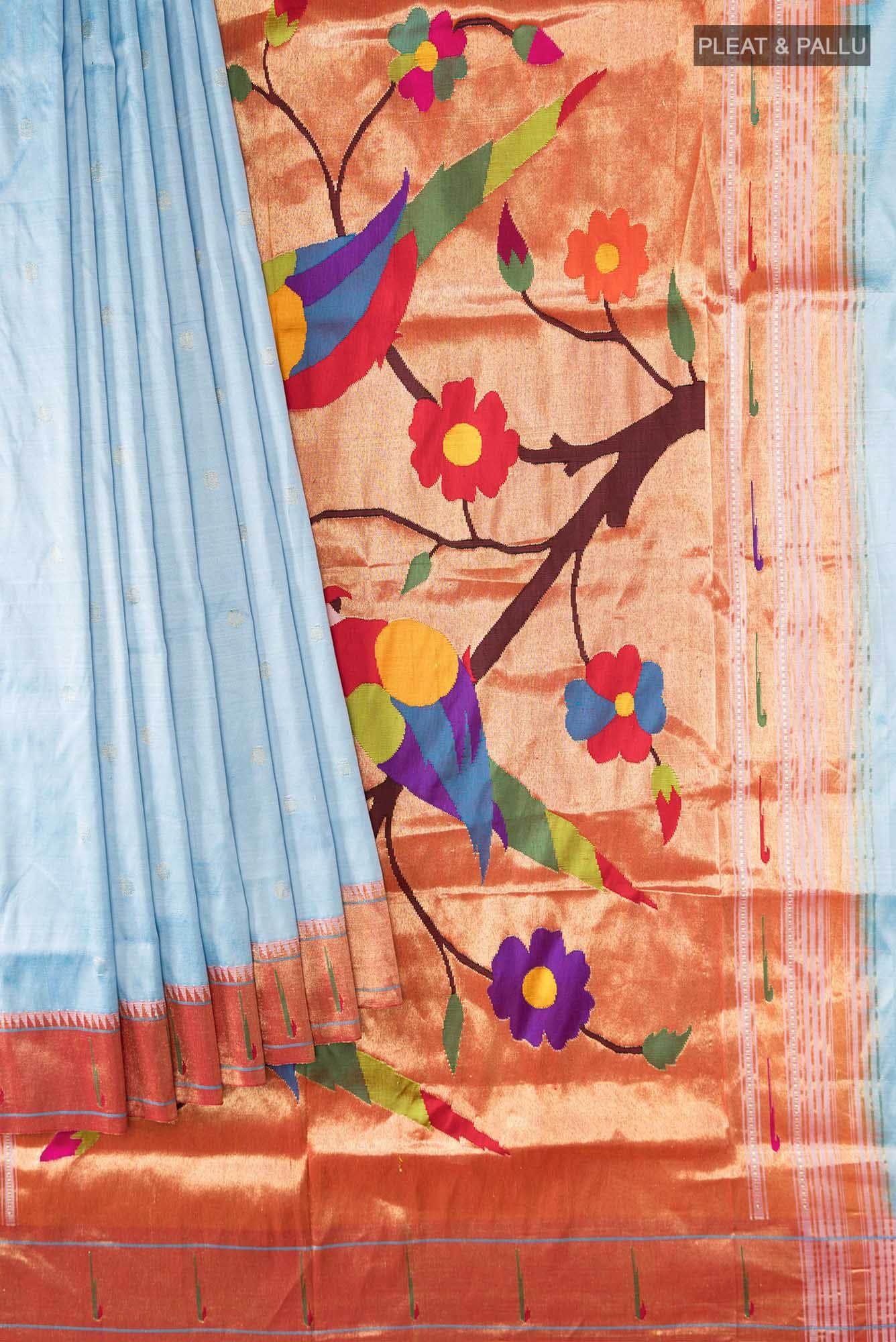 Sky Blue Dual Tone Paithani Silk Saree