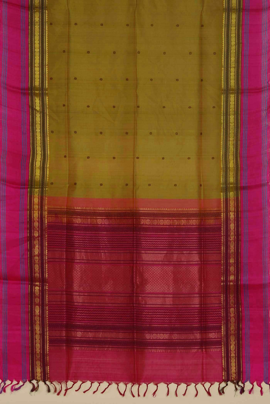 Green with Yellow Dual Tone Silk Cotton Saree