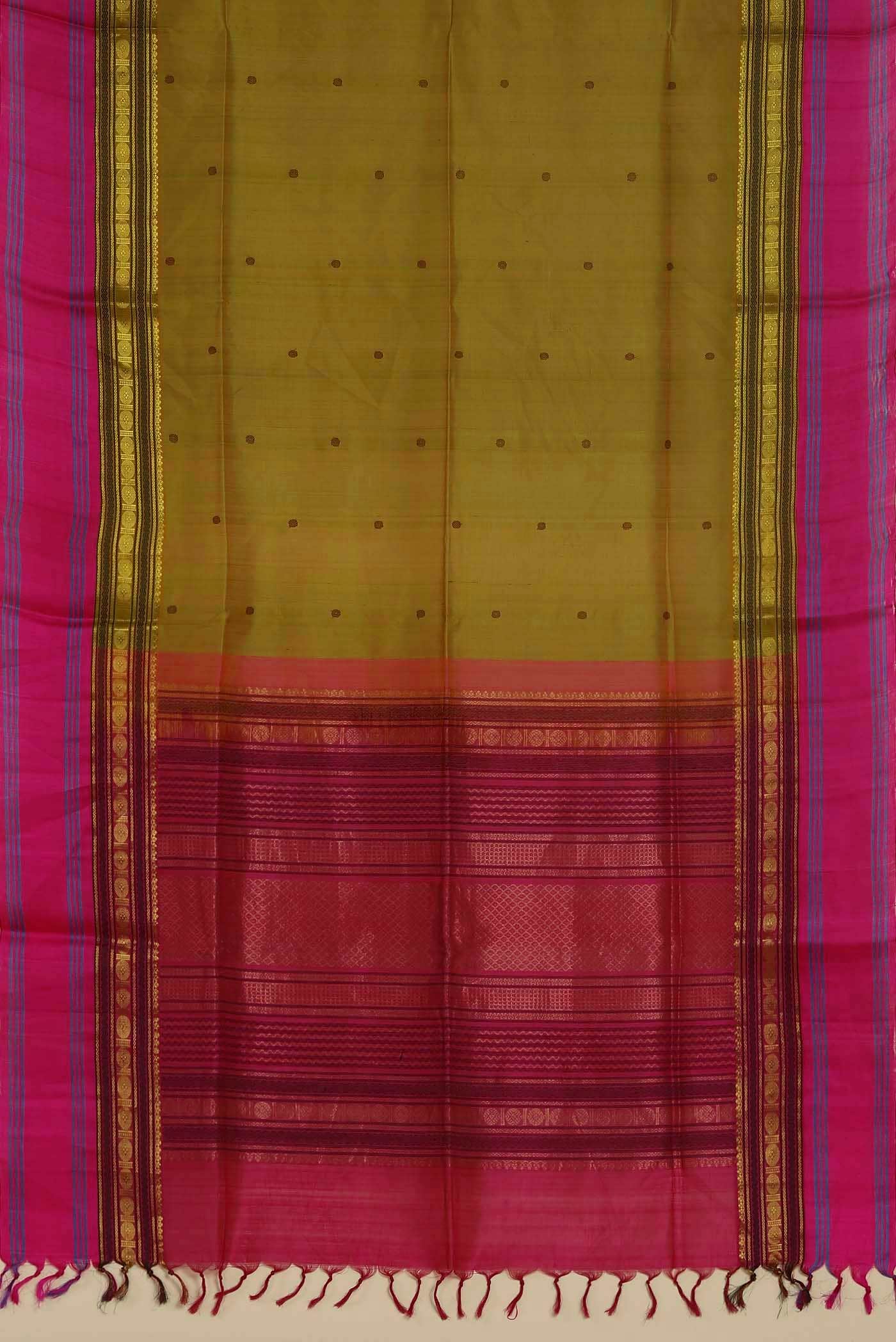 Green with Yellow Dual Tone Silk Cotton Saree