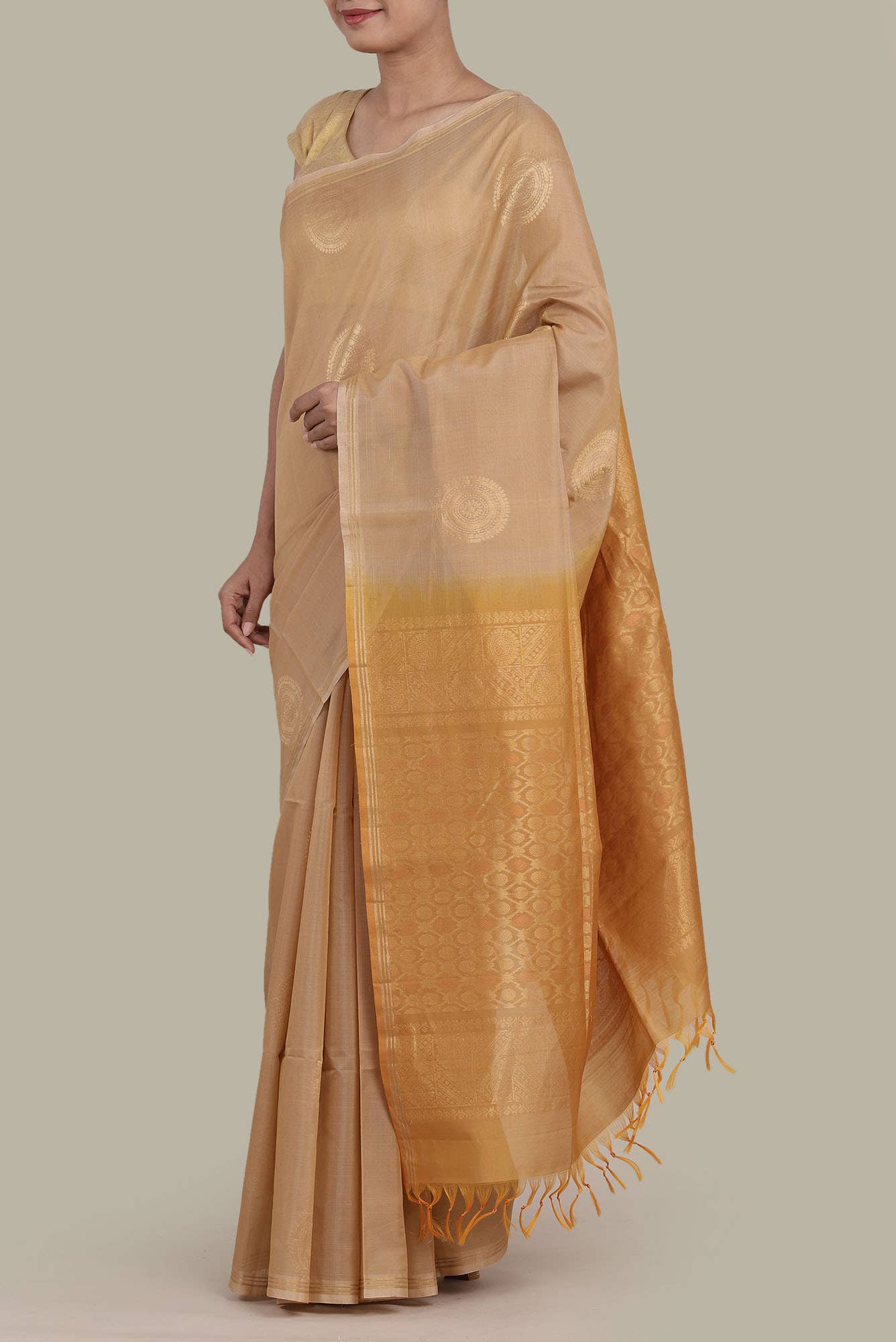 Beige Silk Cotton Saree