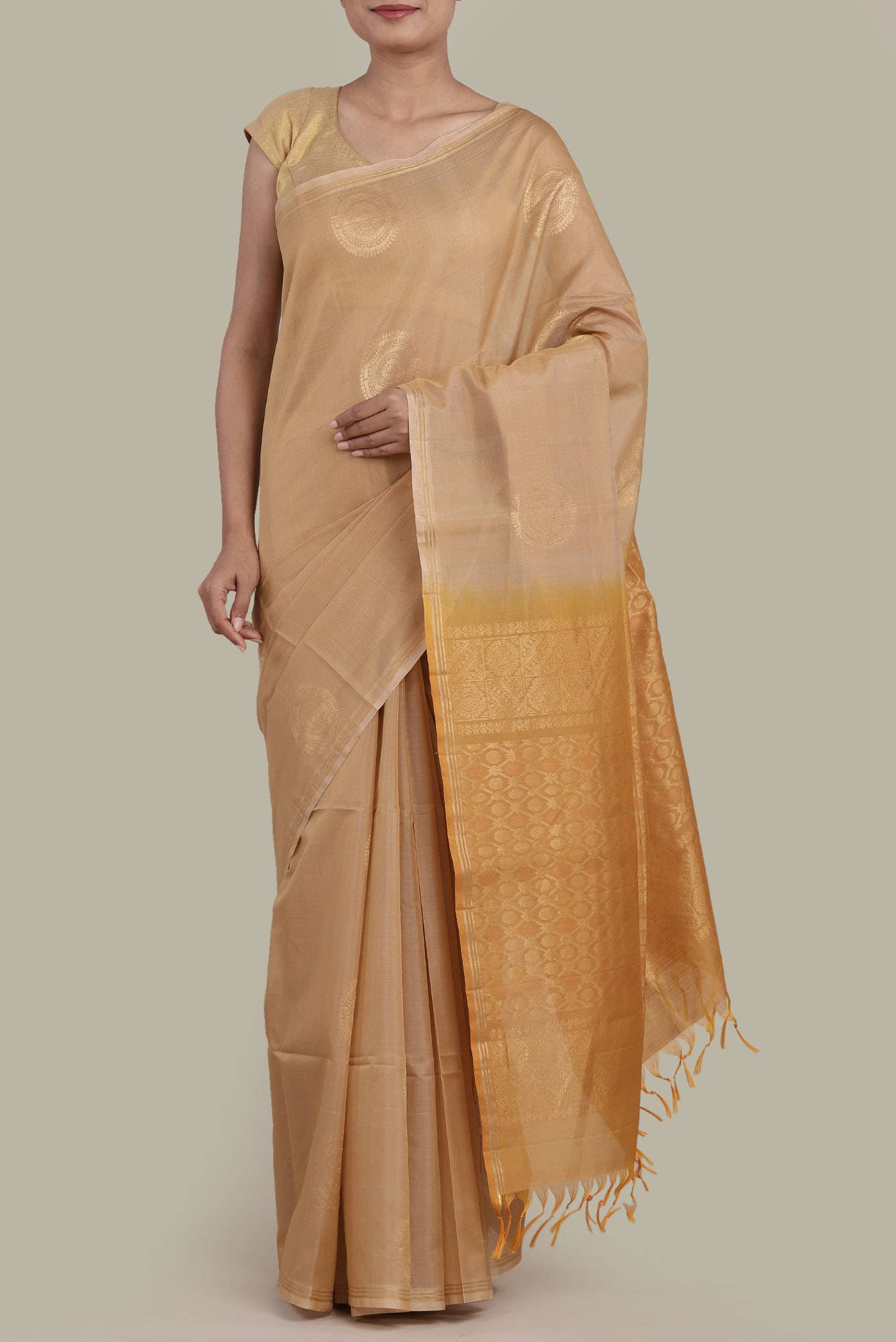Beige Silk Cotton Saree