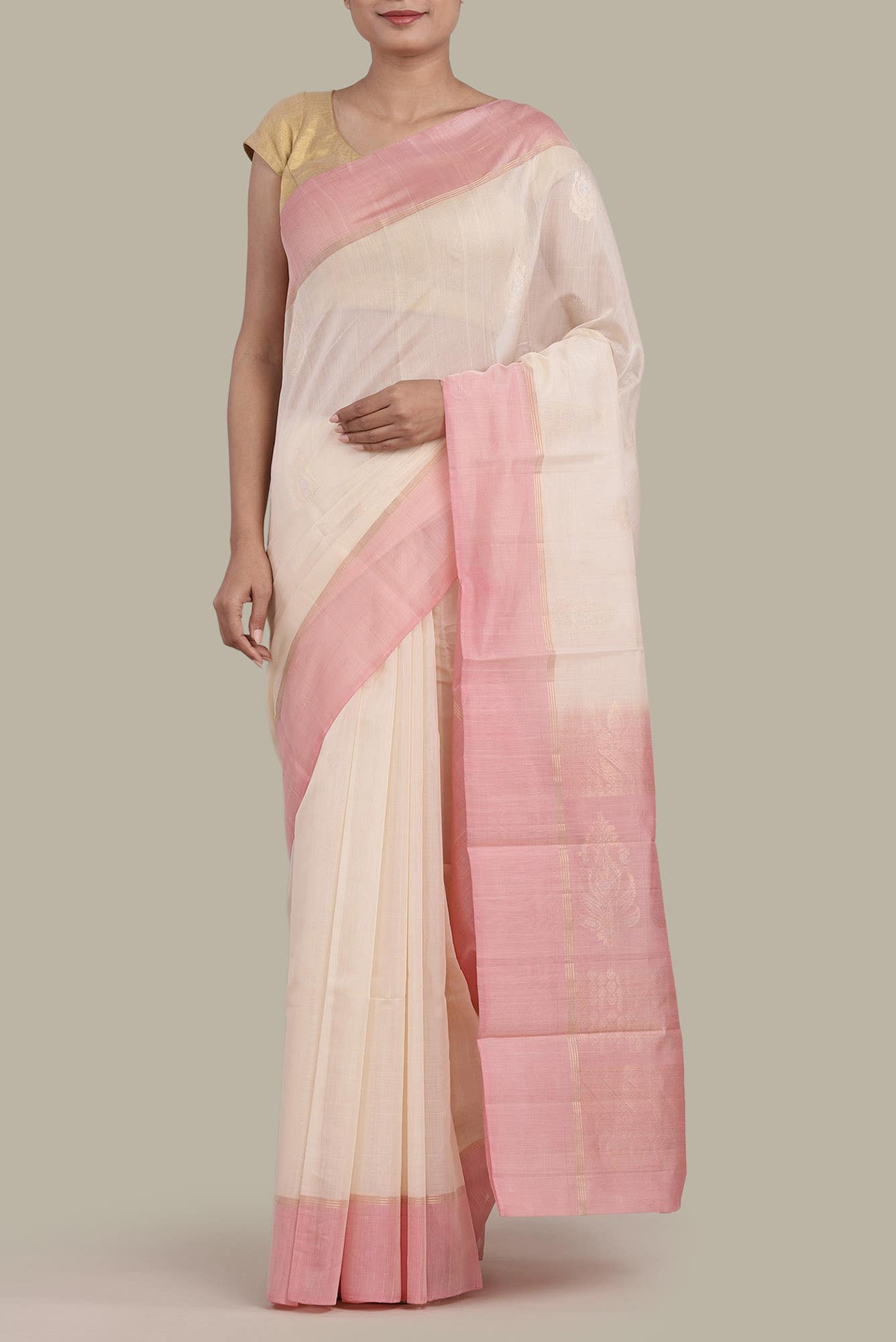 Cream Silk Cotton Saree