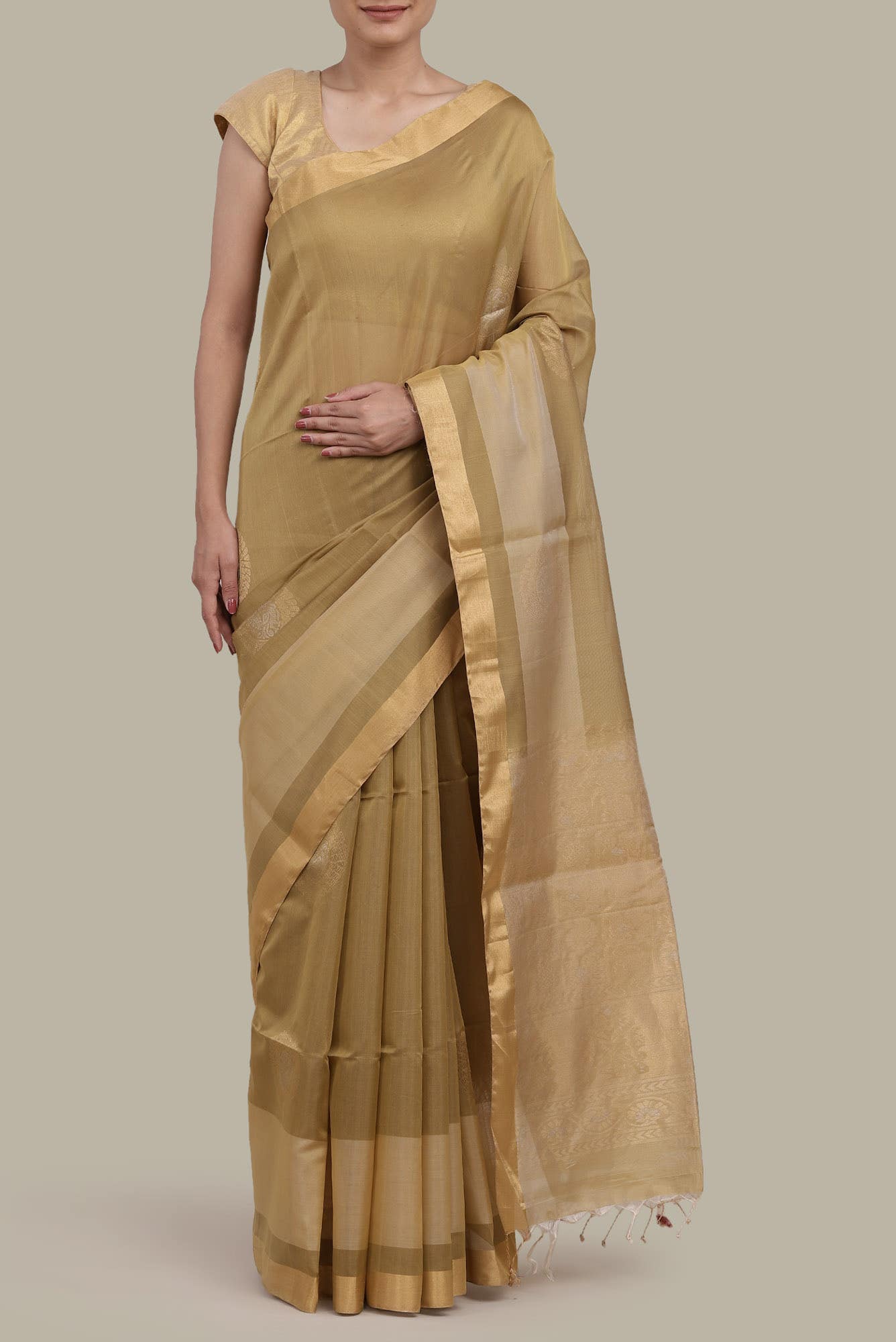 Beige Silk Cotton Saree