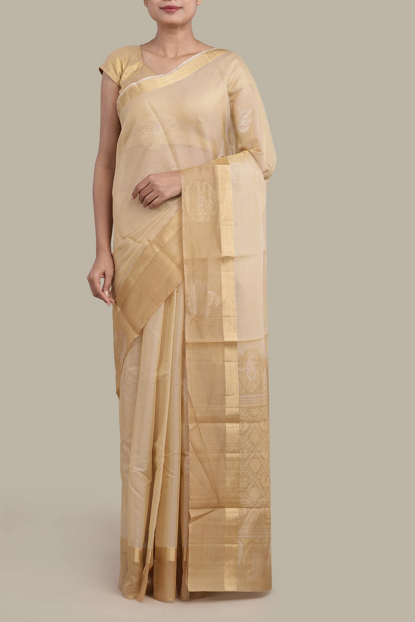 Cream Silk Cotton Saree