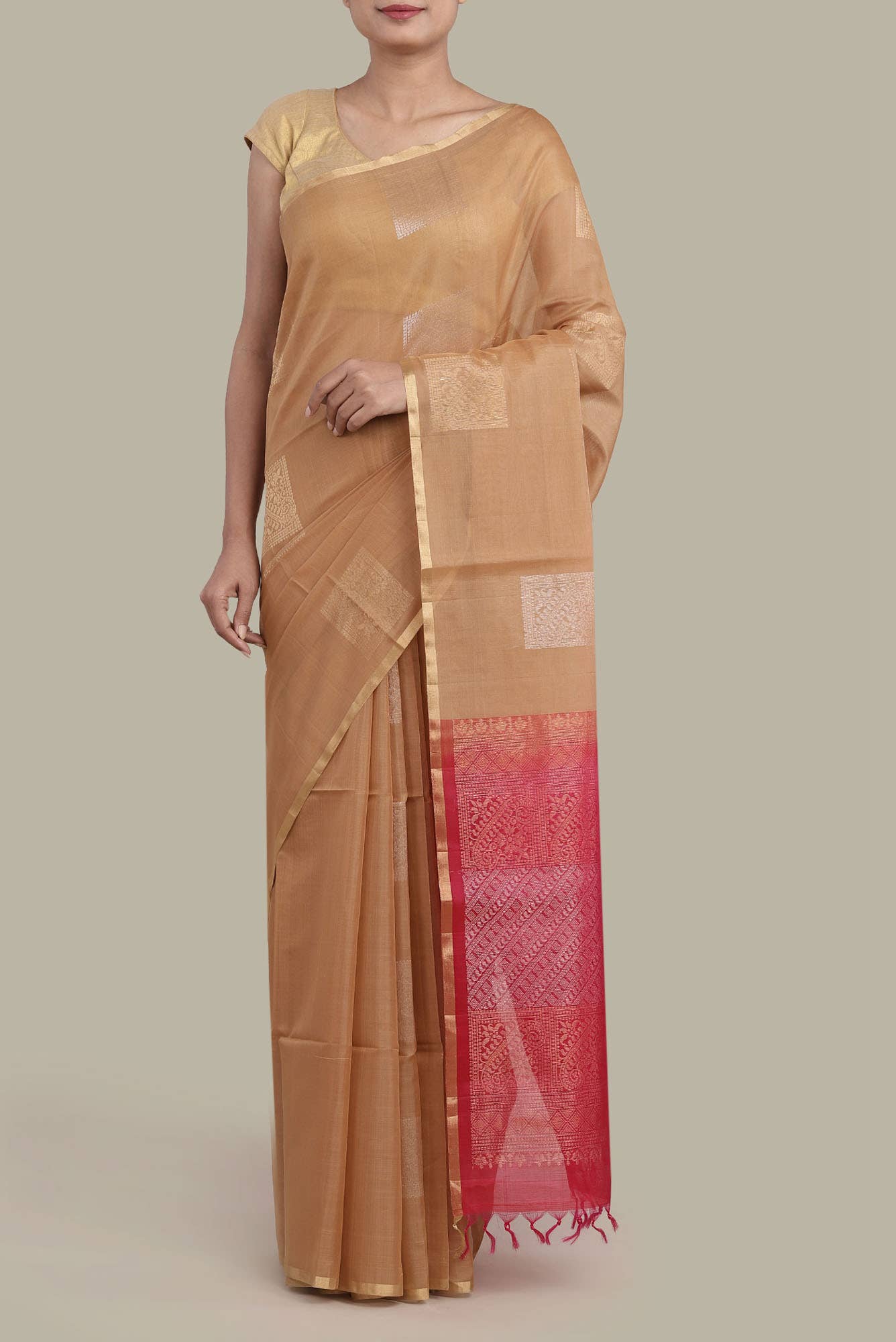 Beige Silk Cotton Saree