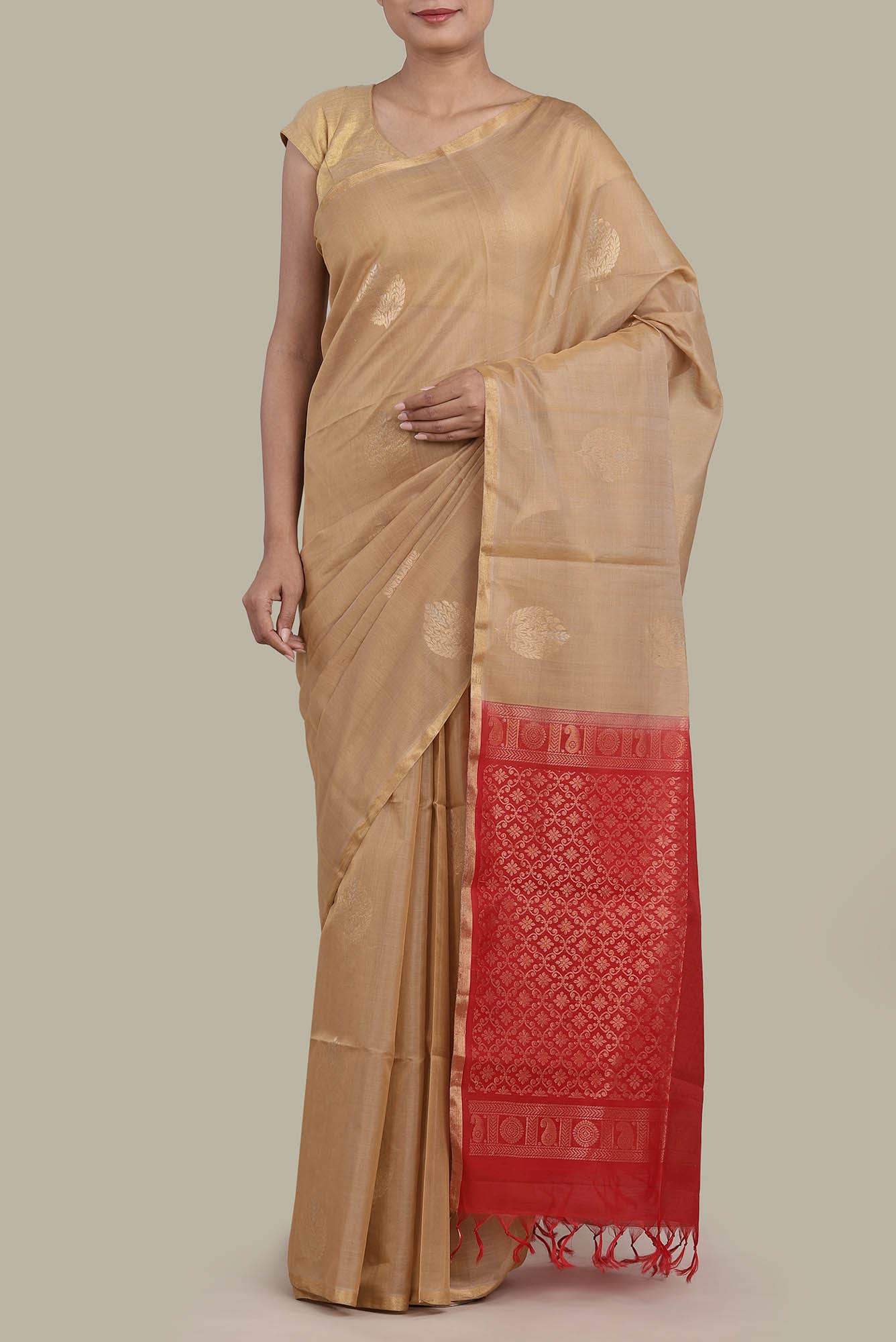 Beige Silk Cotton Saree