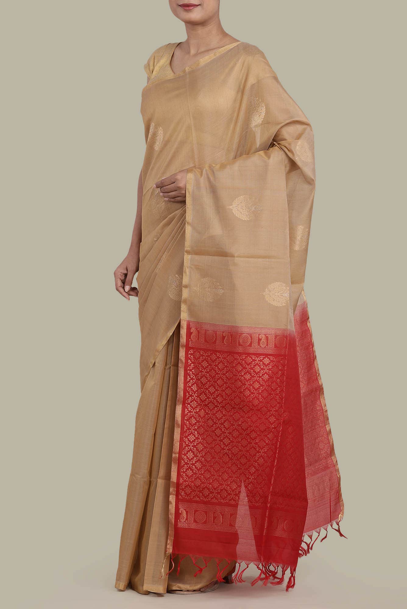 Beige Silk Cotton Saree