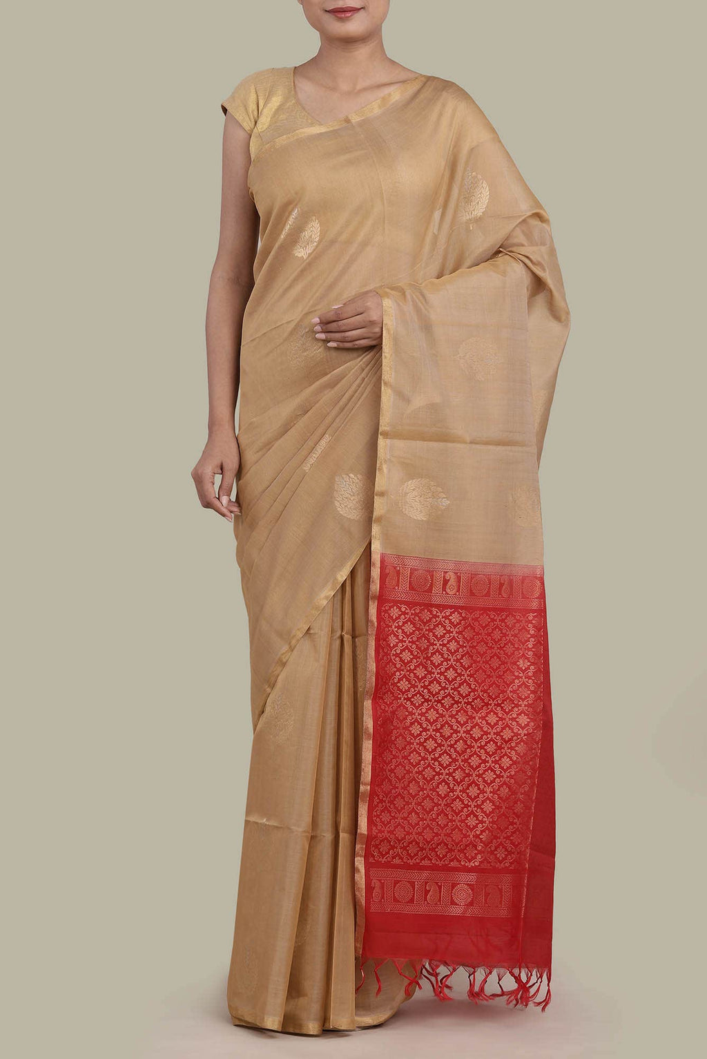 Beige Silk Cotton Saree