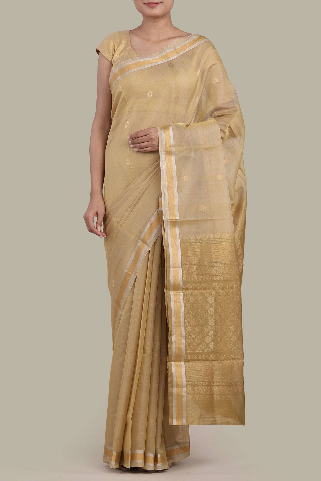 Beige Silk Cotton Saree