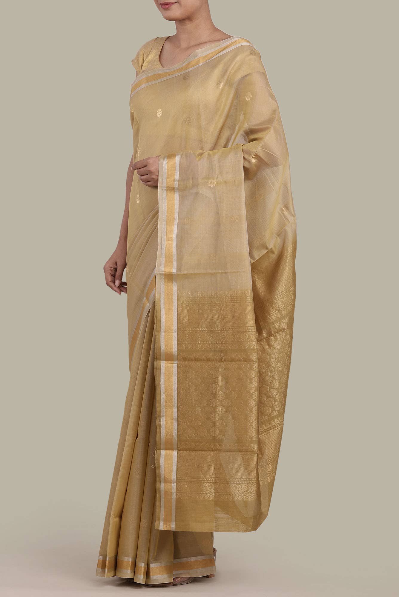 Beige Silk Cotton Saree