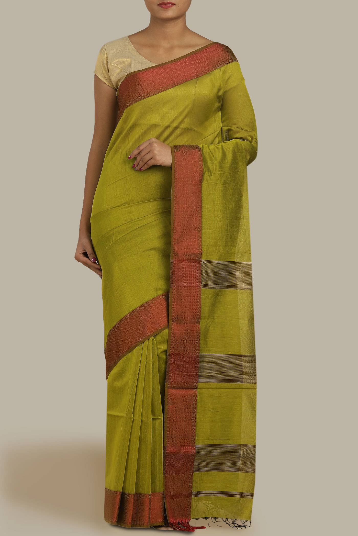 Green Maheshwari Silk Cotton Saree