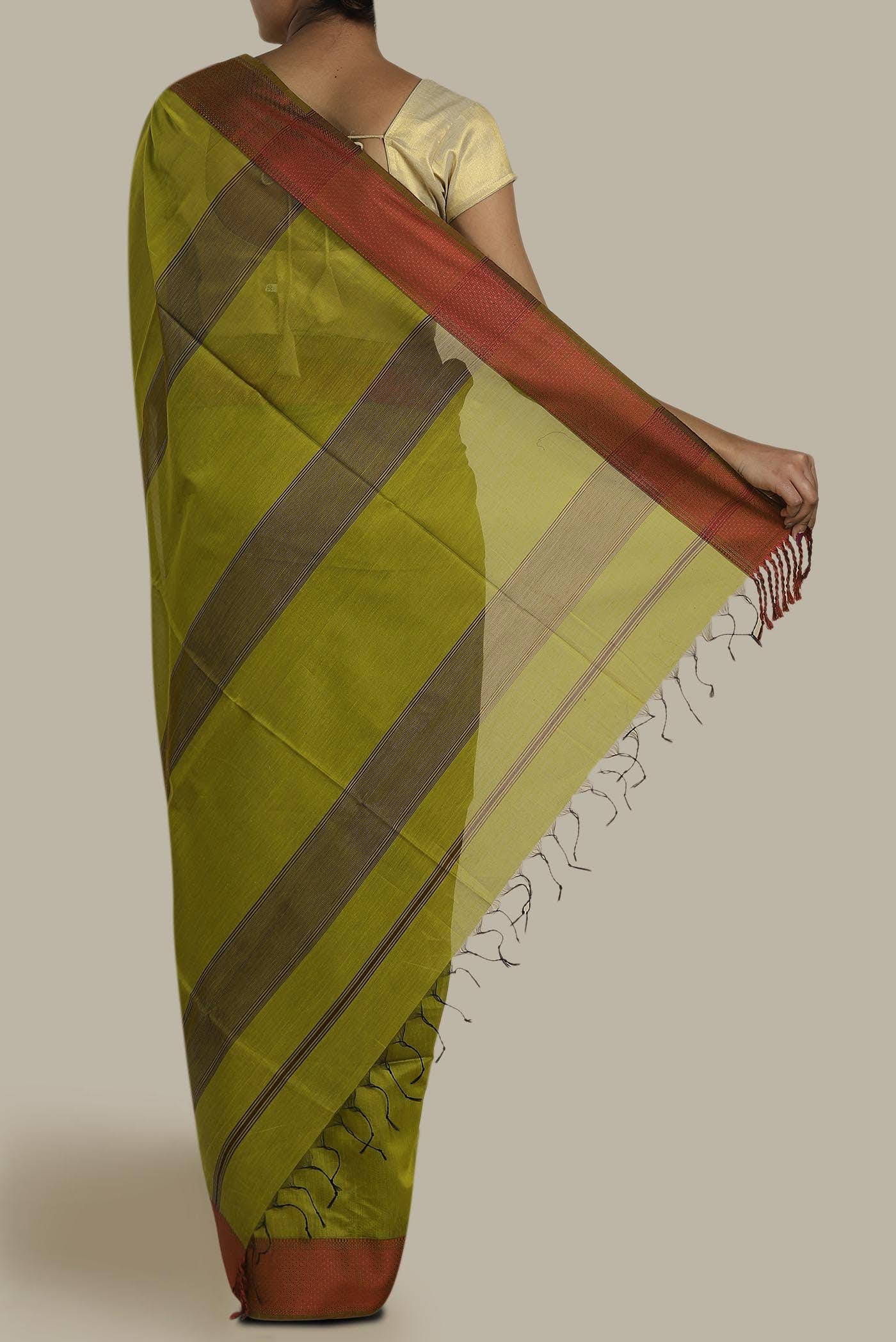 Green Maheshwari Silk Cotton Saree