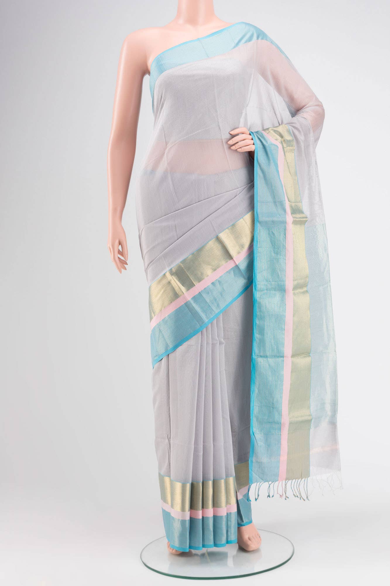 Davys Grey Maheshwari Silk Cotton Saree