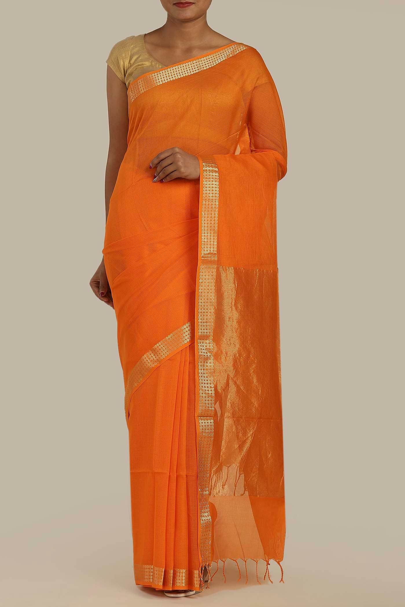 Orange Maheshwari Silk Saree