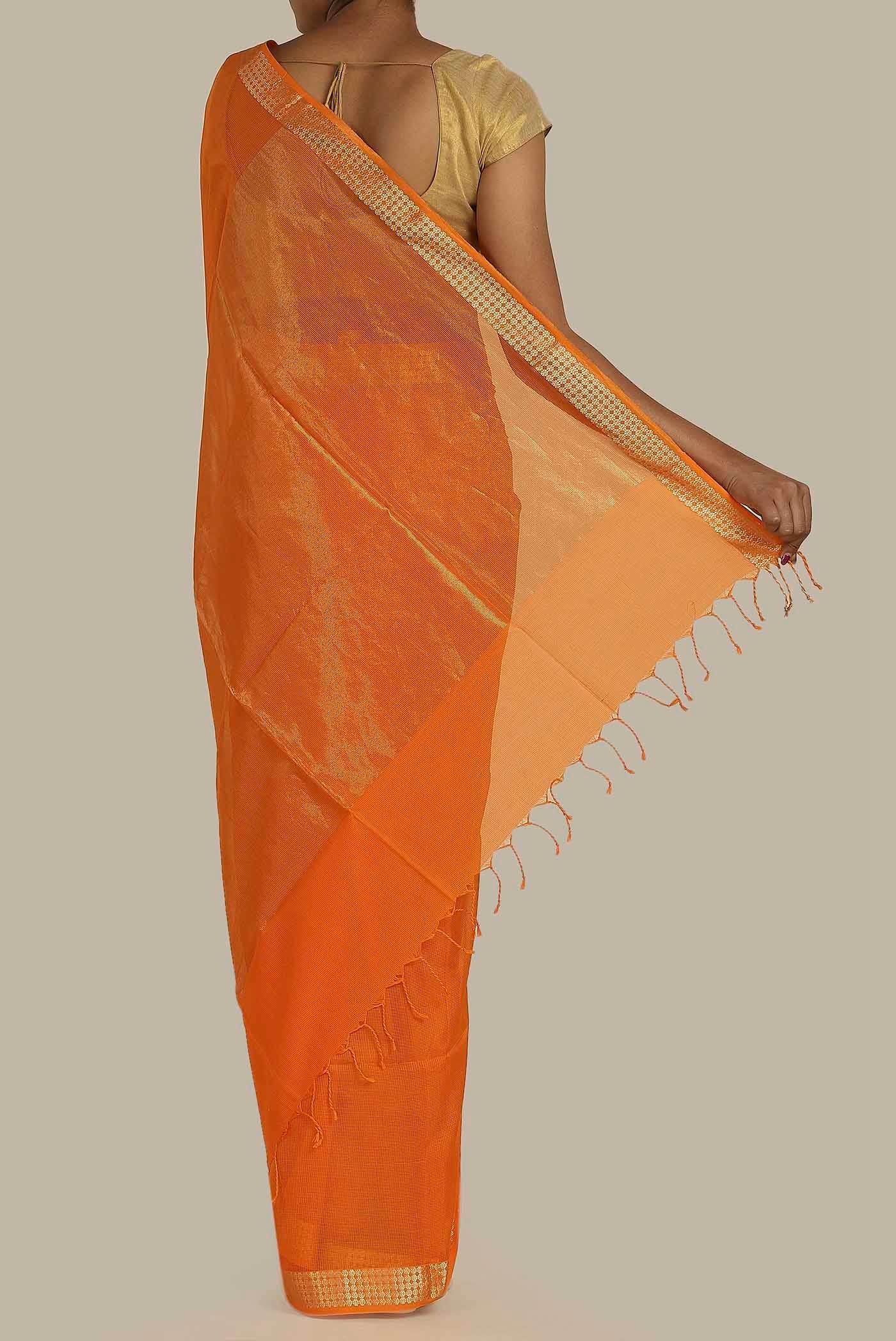 Orange Maheshwari Silk Saree