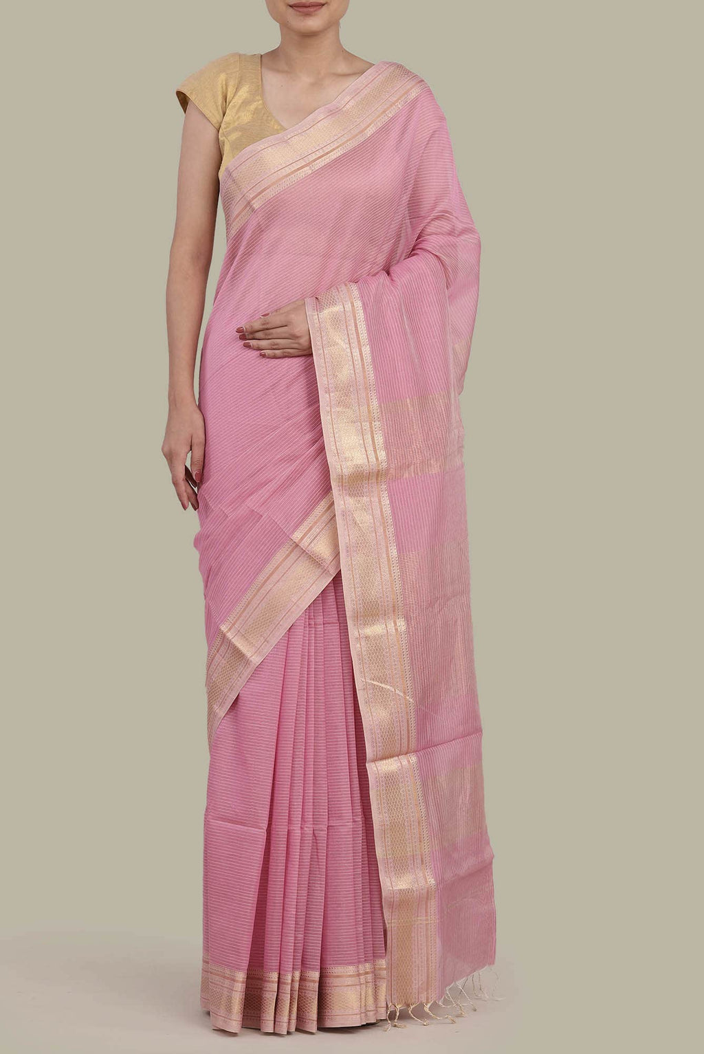 Pink Maheshwari Silk Cotton Saree
