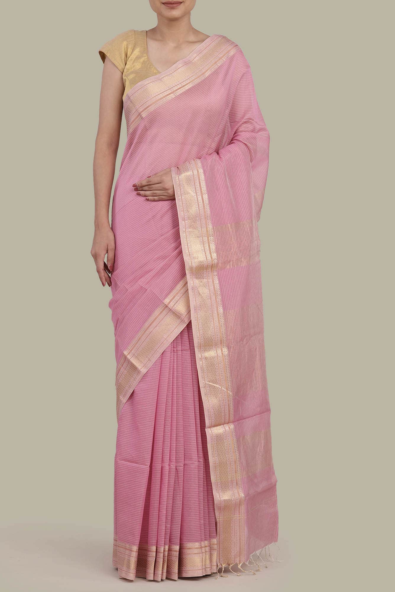 Pink Maheshwari Silk Cotton Saree