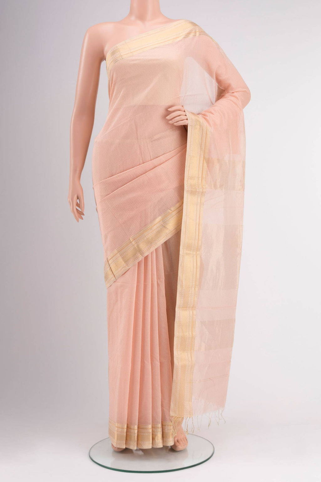Peach Maheshwari Silk Cotton Saree