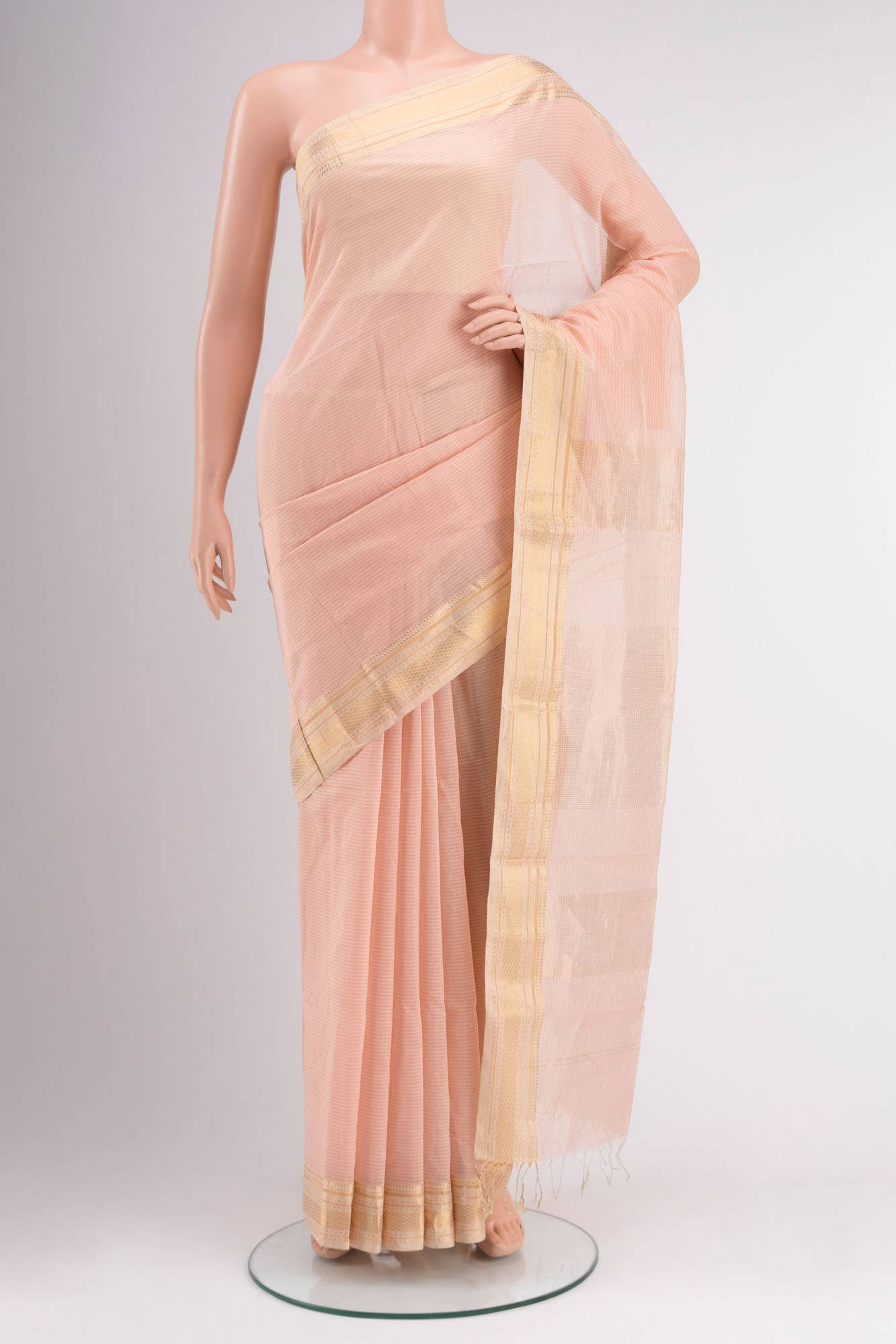 Peach Maheshwari Silk Cotton Saree