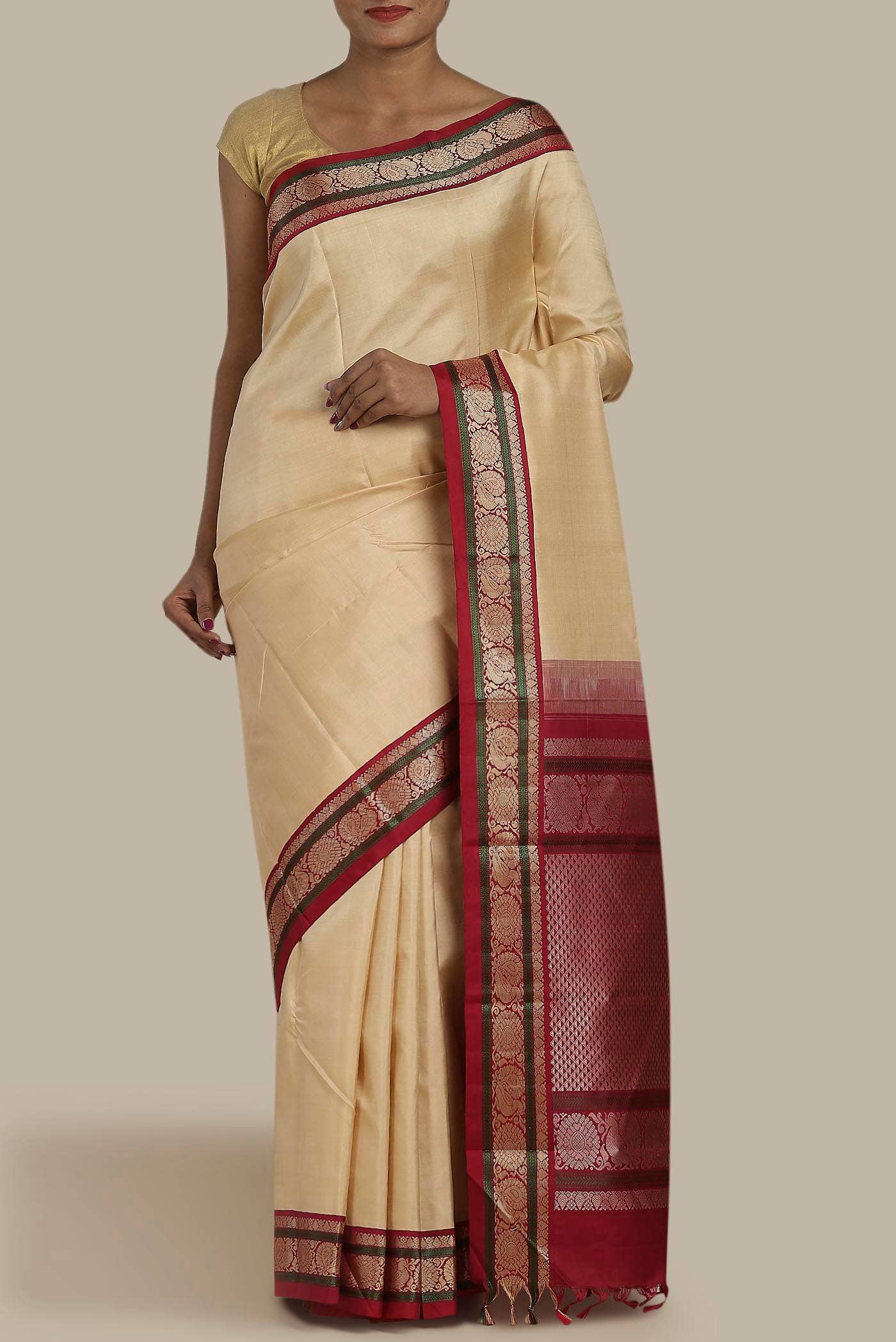 Cream Kanchipuram Silk Saree