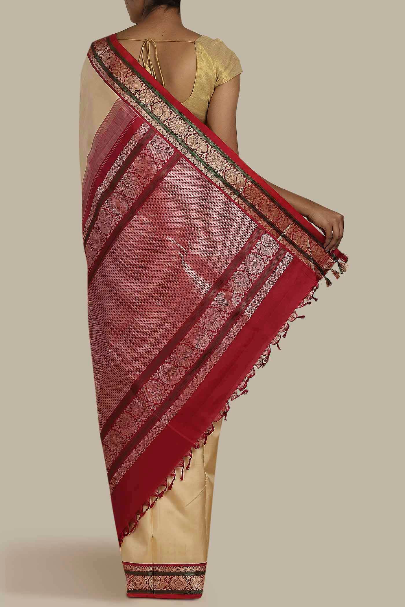 Cream Kanchipuram Silk Saree