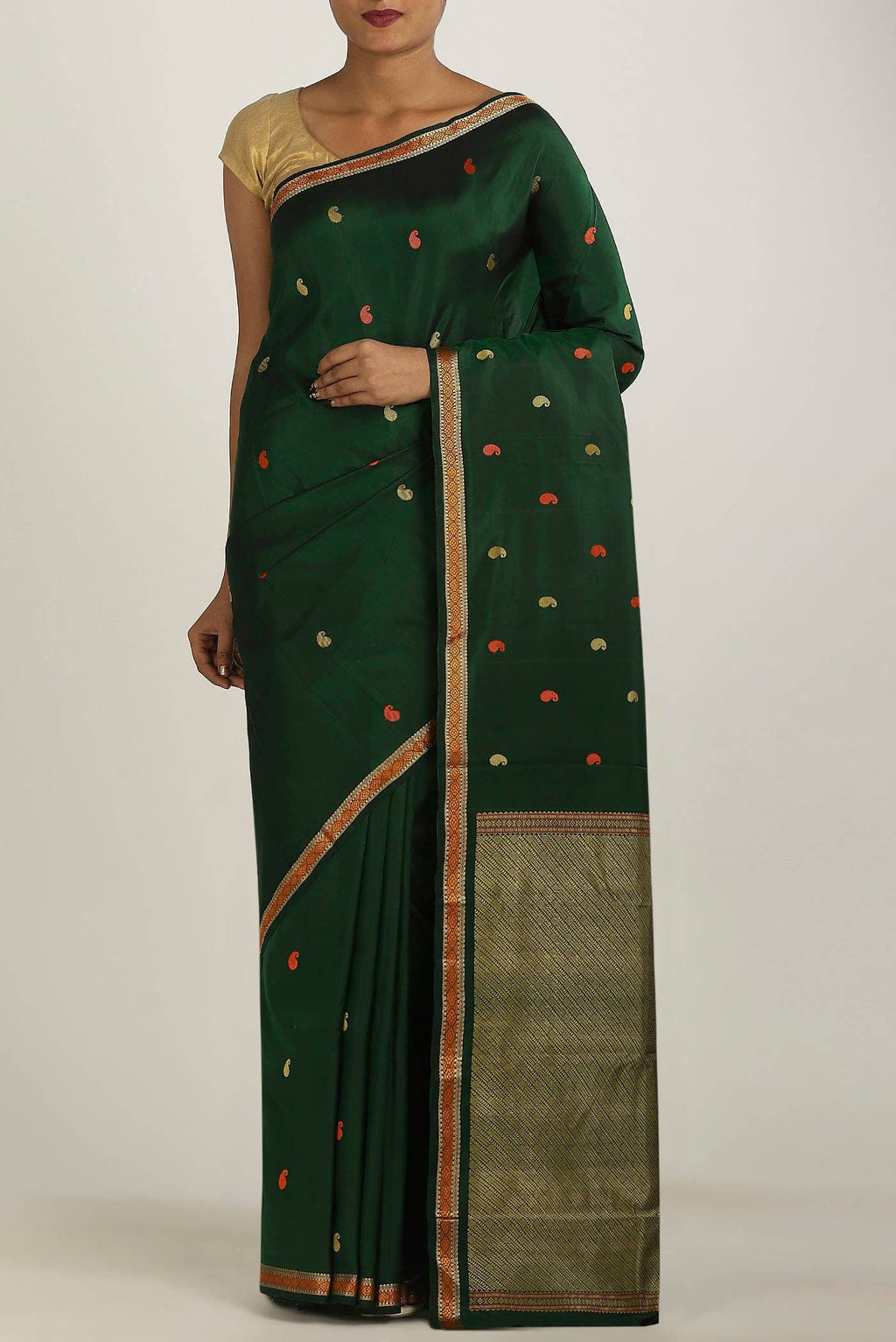 Bottle Green Kanchipuram Silk Saree