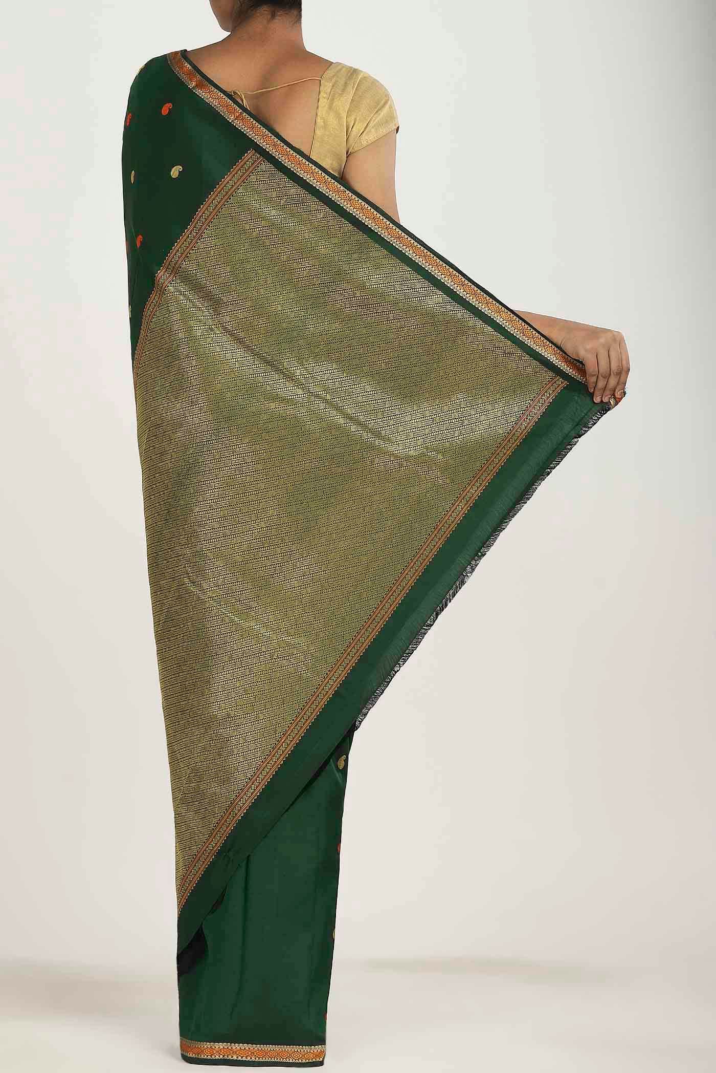 Bottle Green Kanchipuram Silk Saree