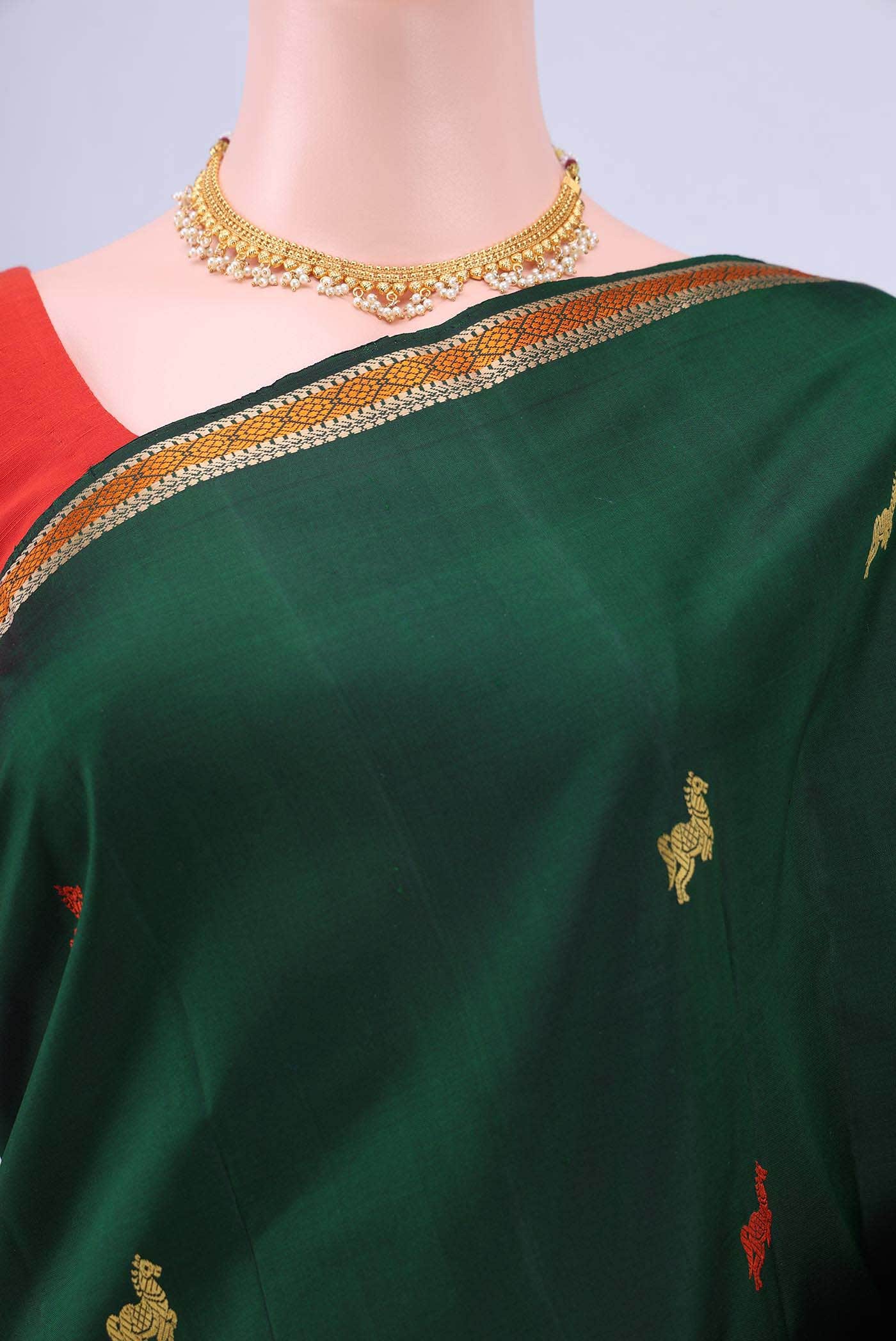 Bottle Green Kanchipuram Silk Saree
