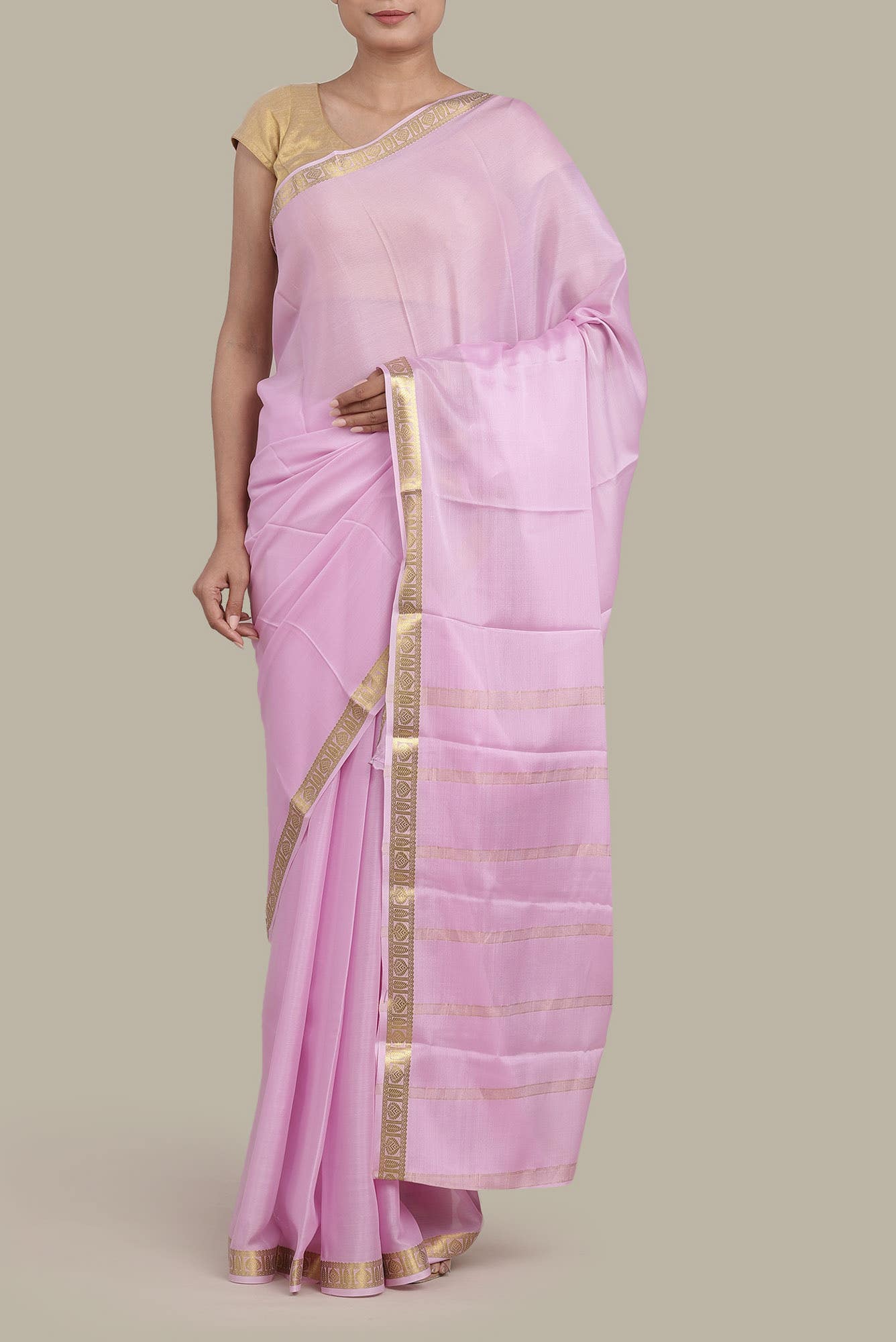 Pink Mysore Crepe Saree