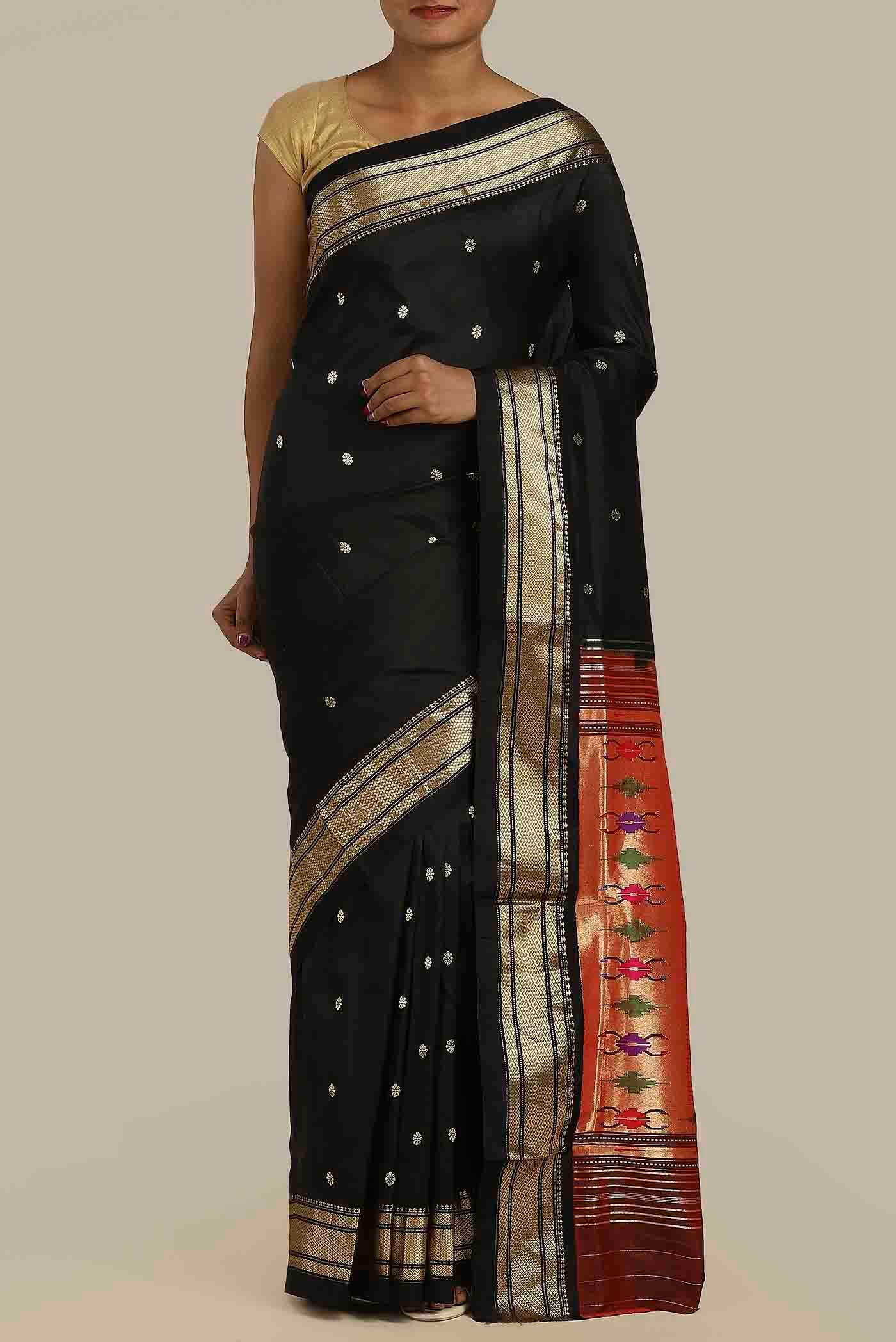 Black Maheshwari Silk Saree