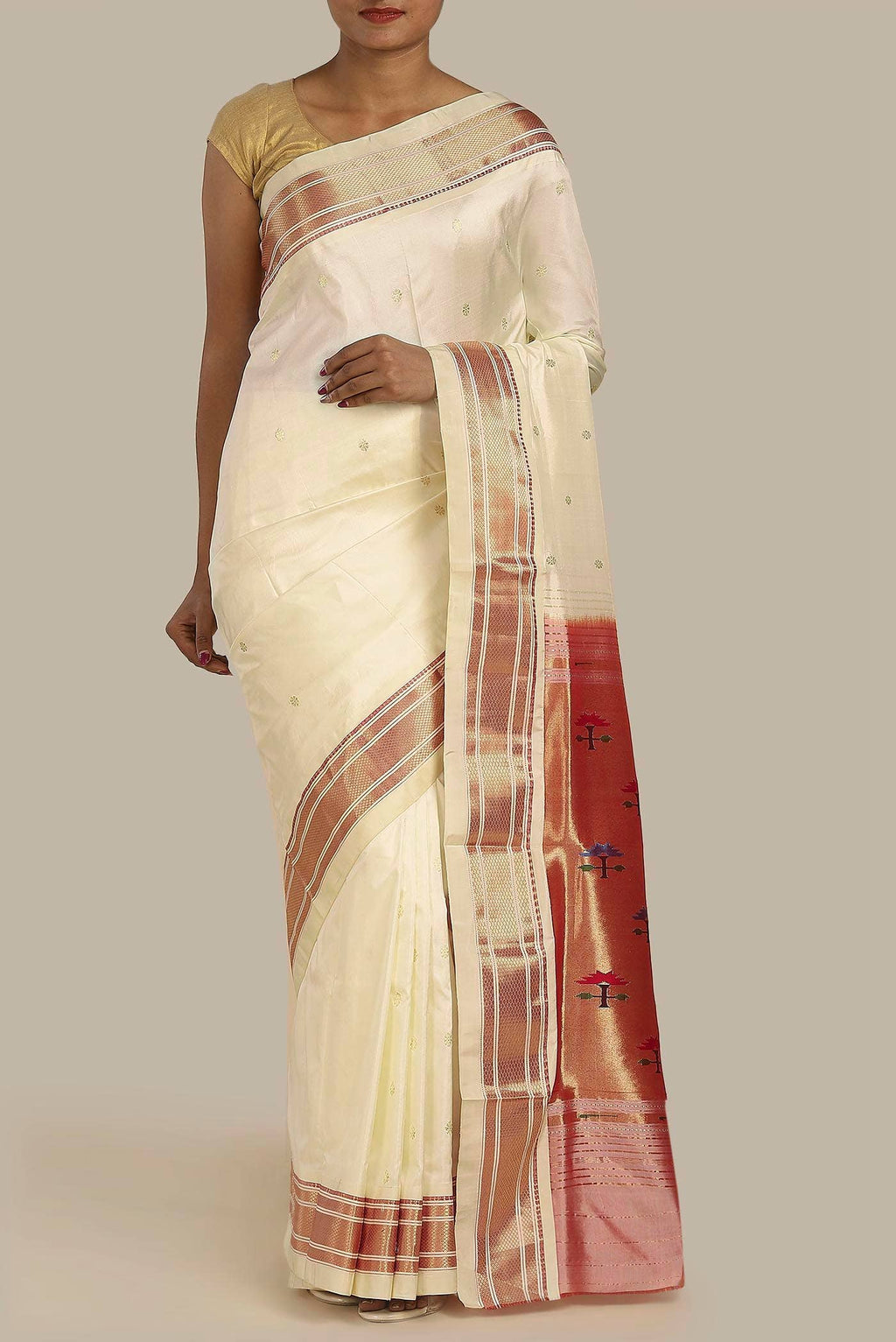 Off White Maheshwari Silk Saree