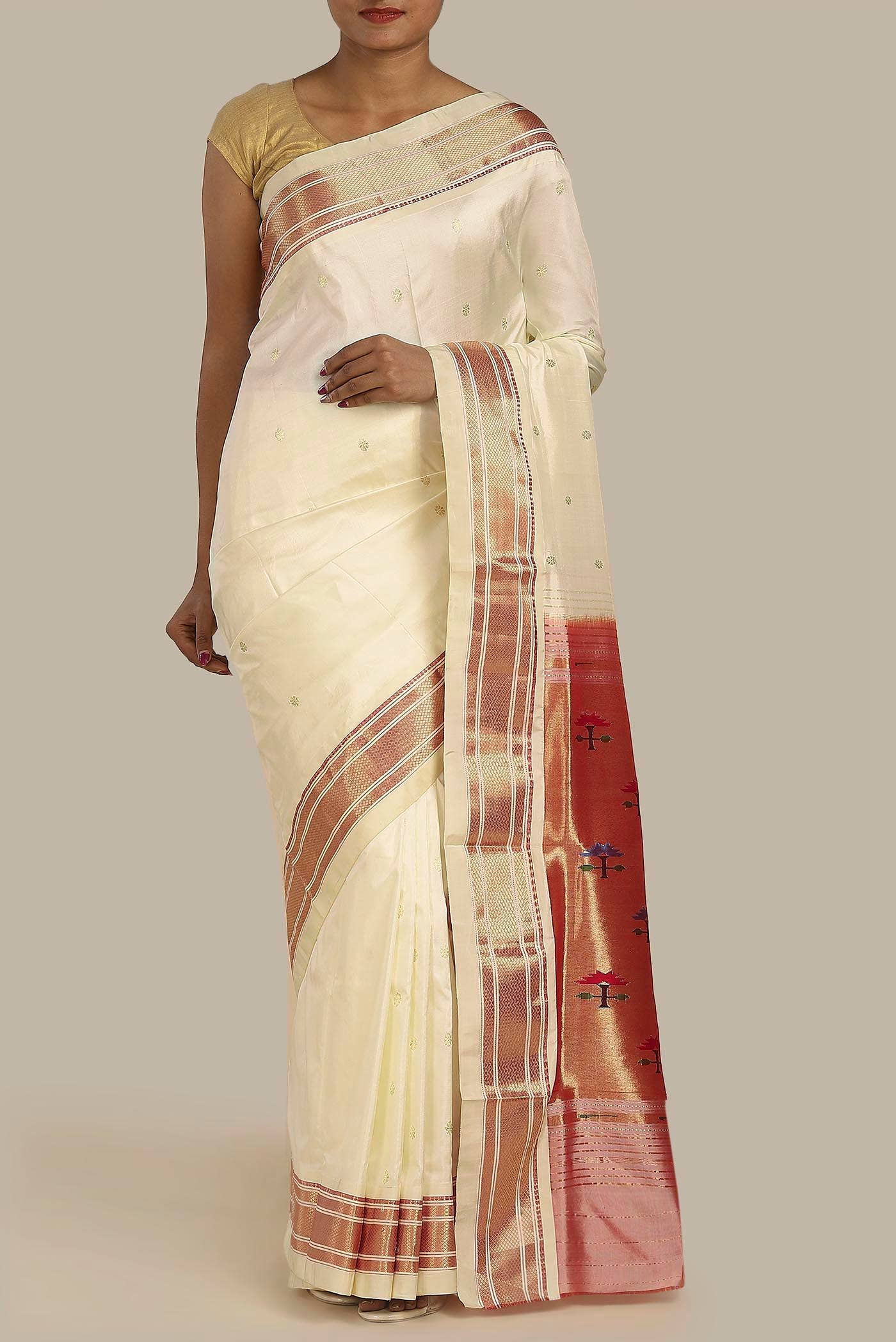 Off White Maheshwari Silk Saree