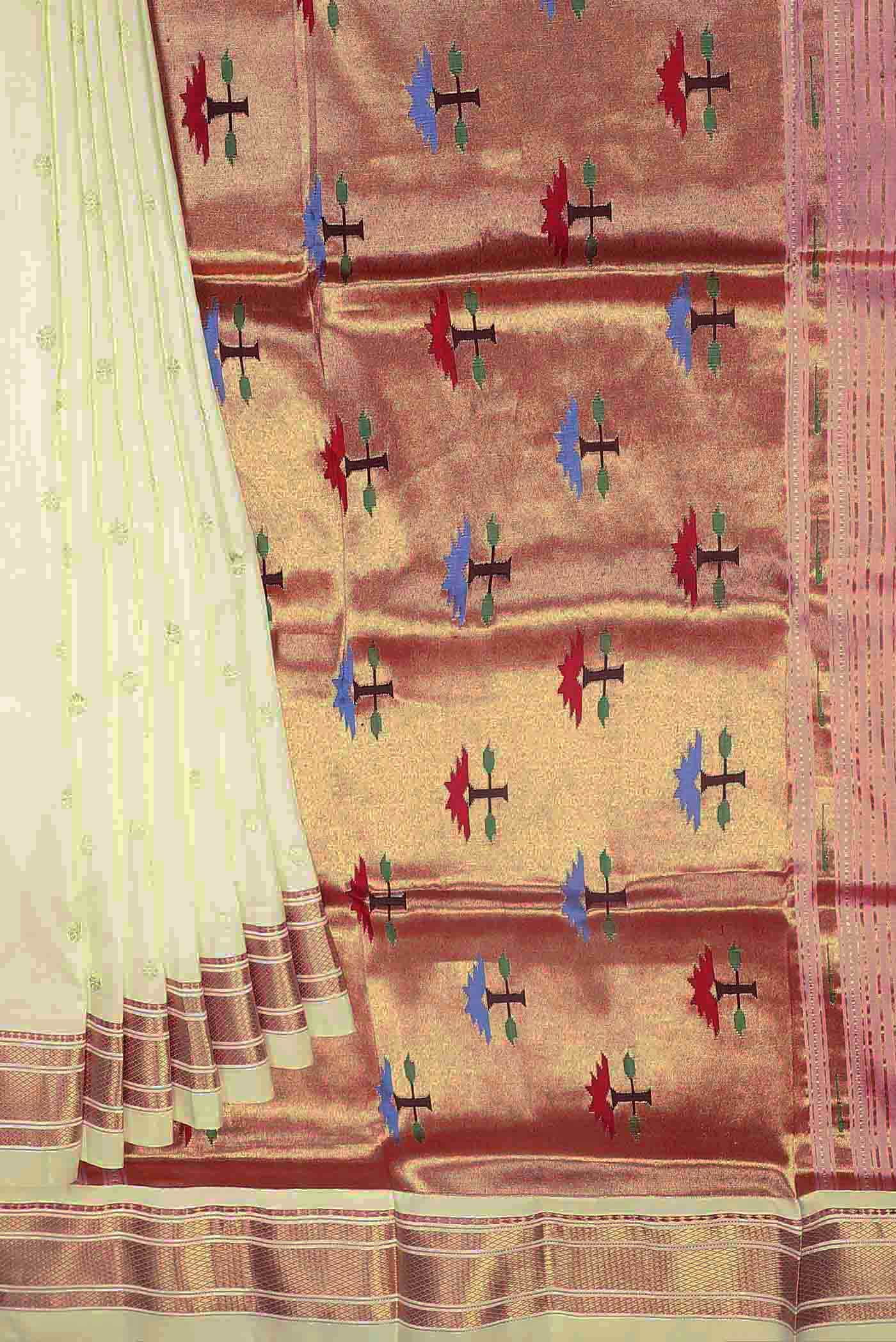 Off White Maheshwari Silk Saree