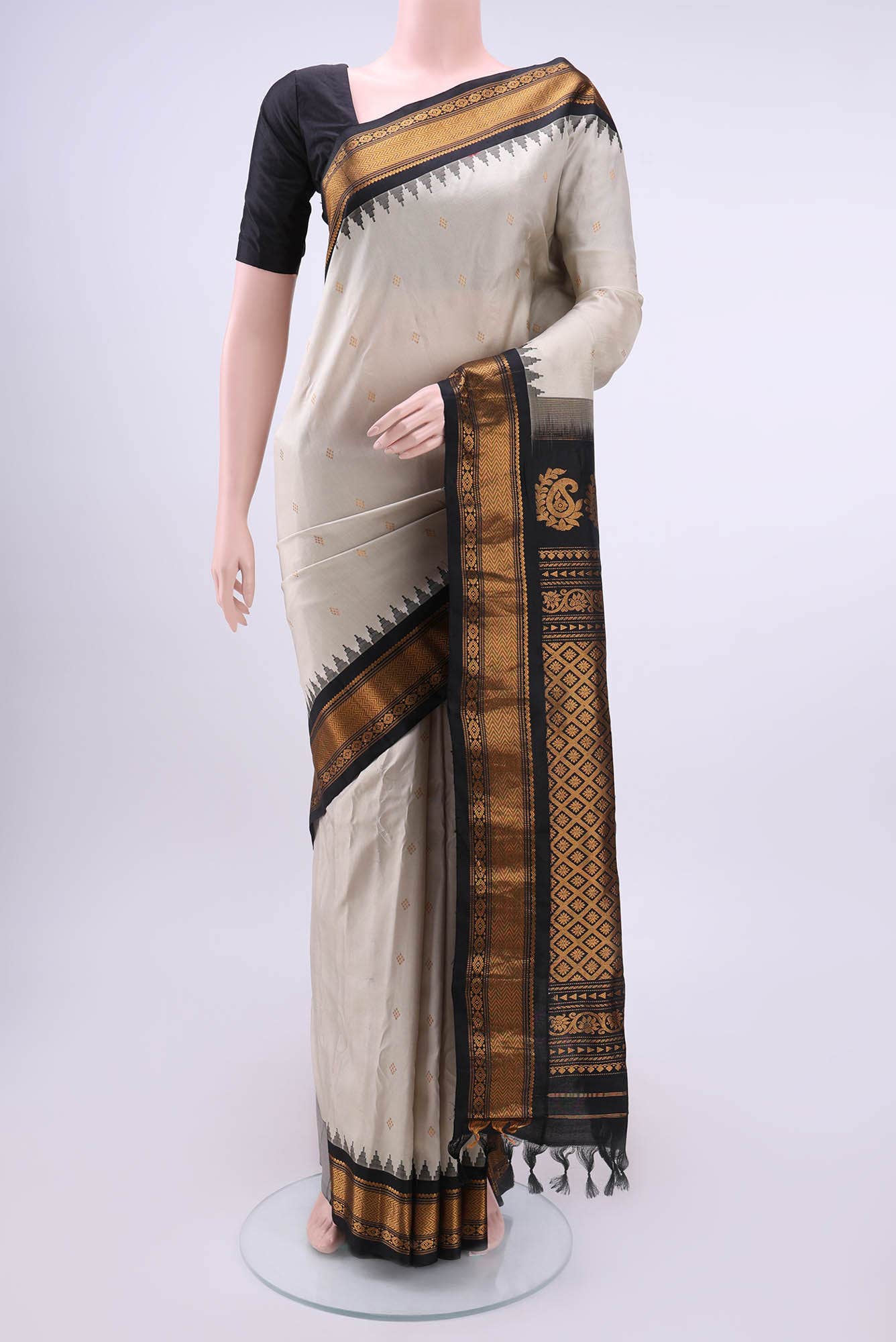 Off White Gadwal Silk Saree