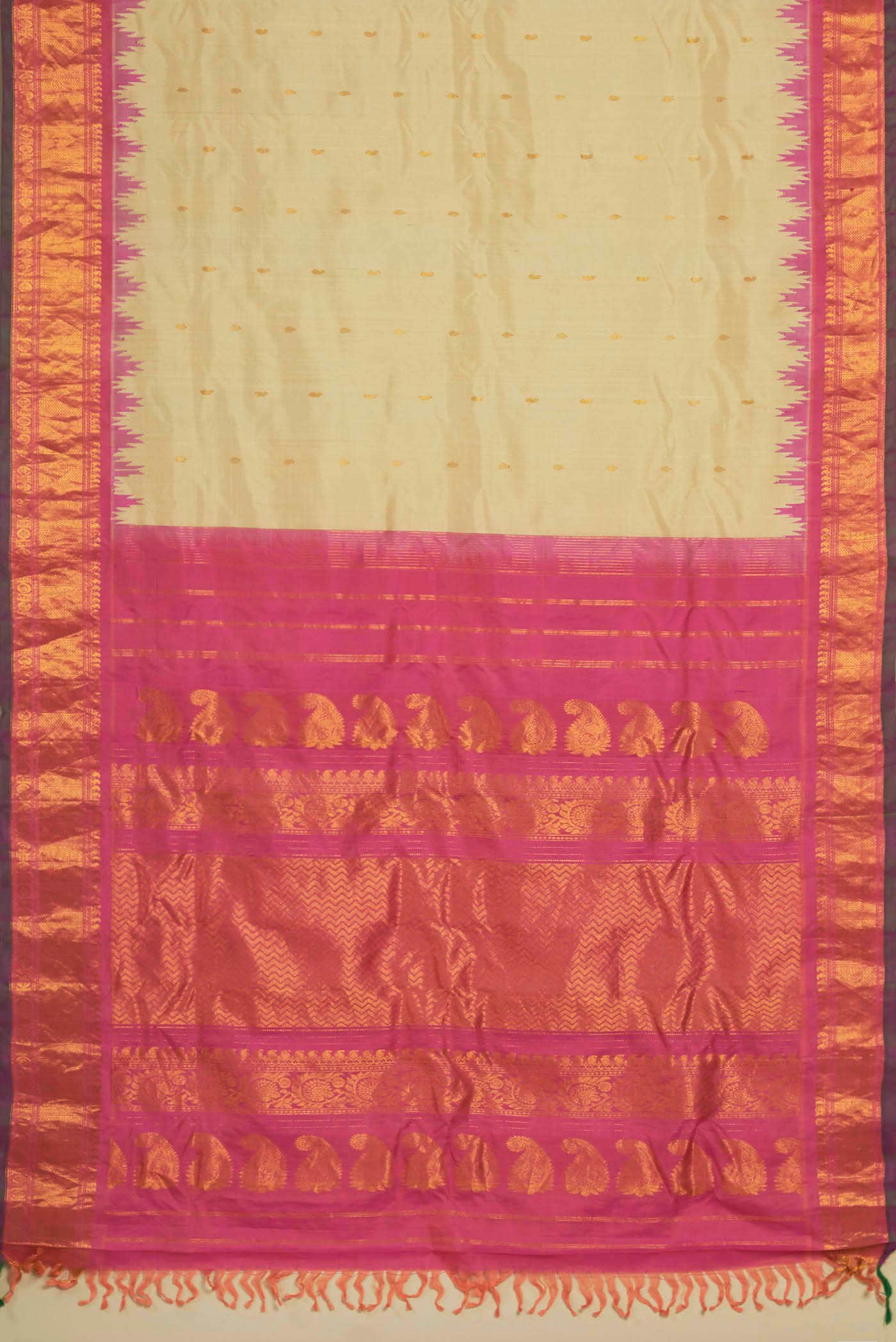 Cream Gadwal Silk Saree