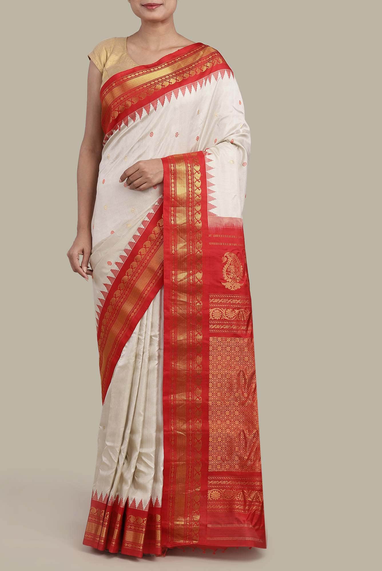 White Gadwal Silk Saree