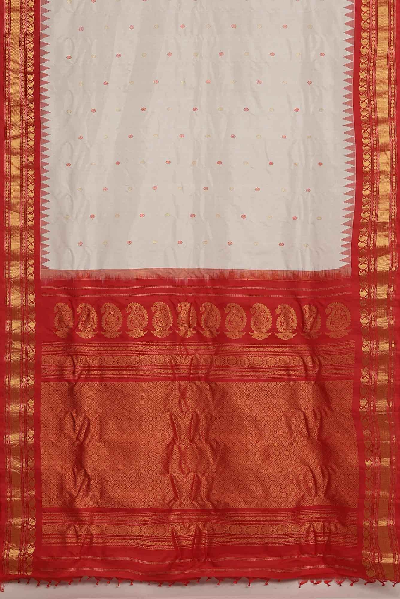 White Gadwal Silk Saree