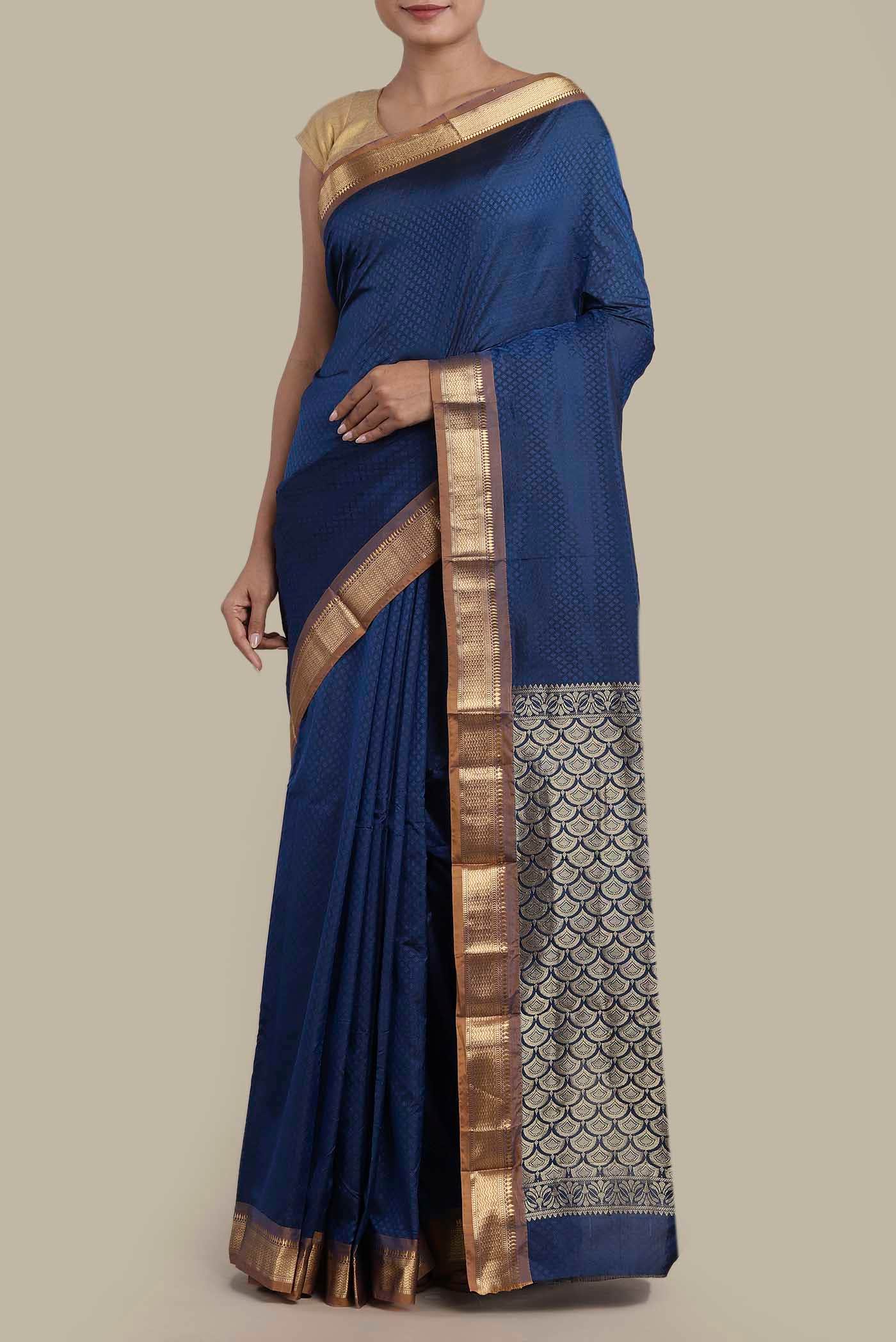 Blue Blended Bangalore Silk Saree