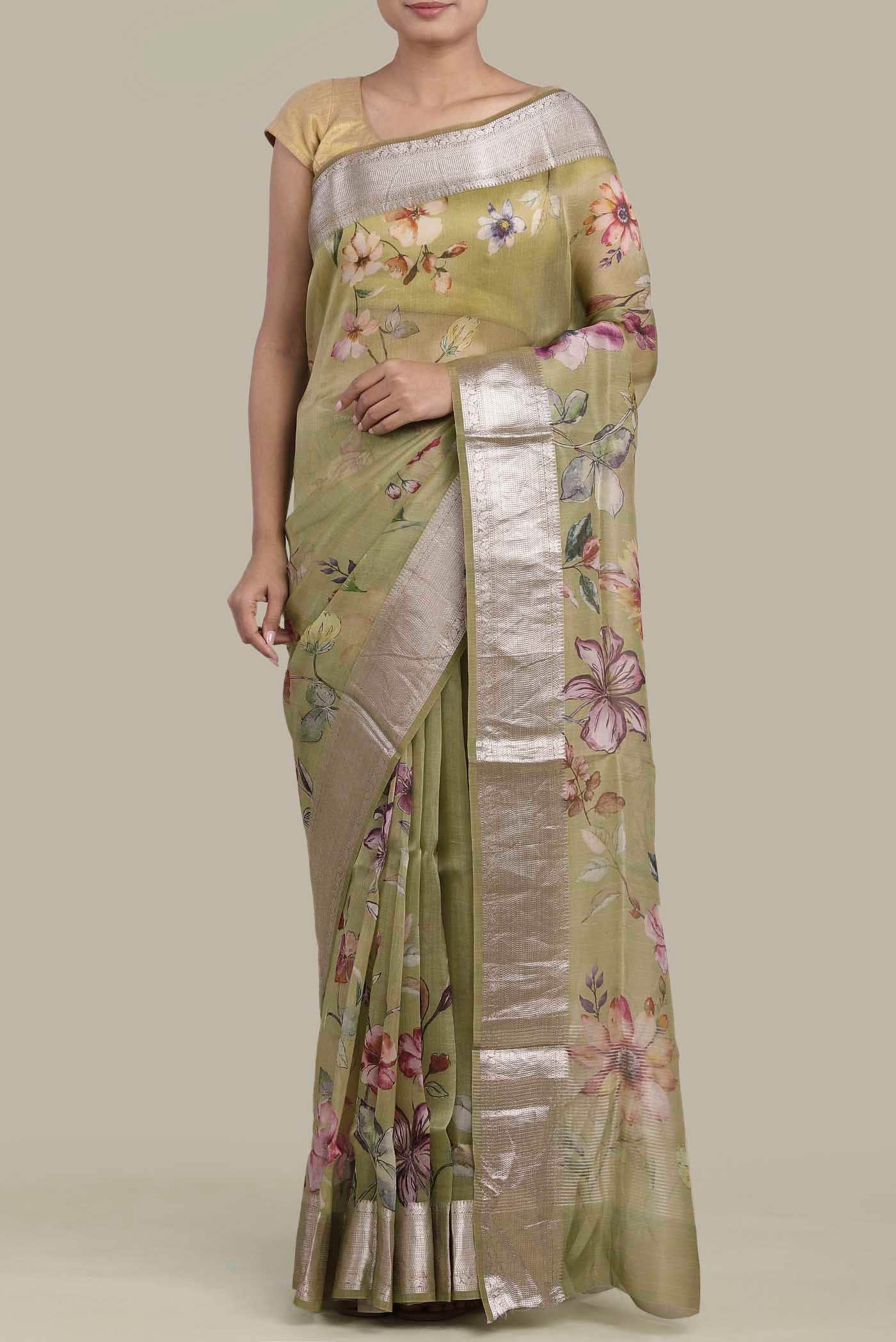 Green Organza Silk Saree
