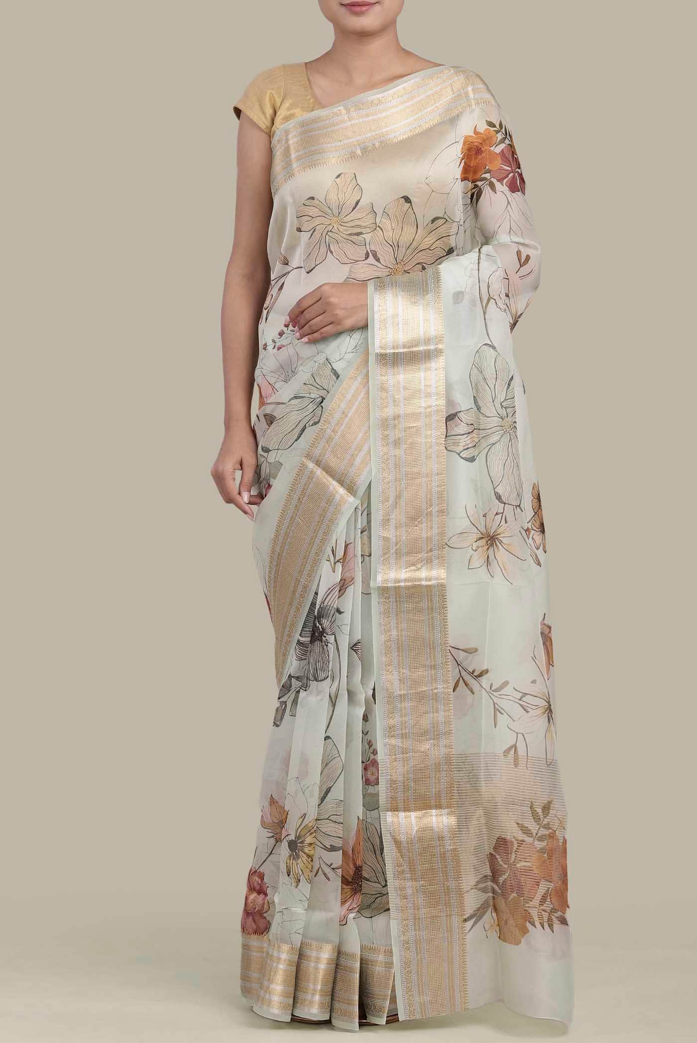 Light Blue Organza Silk Saree