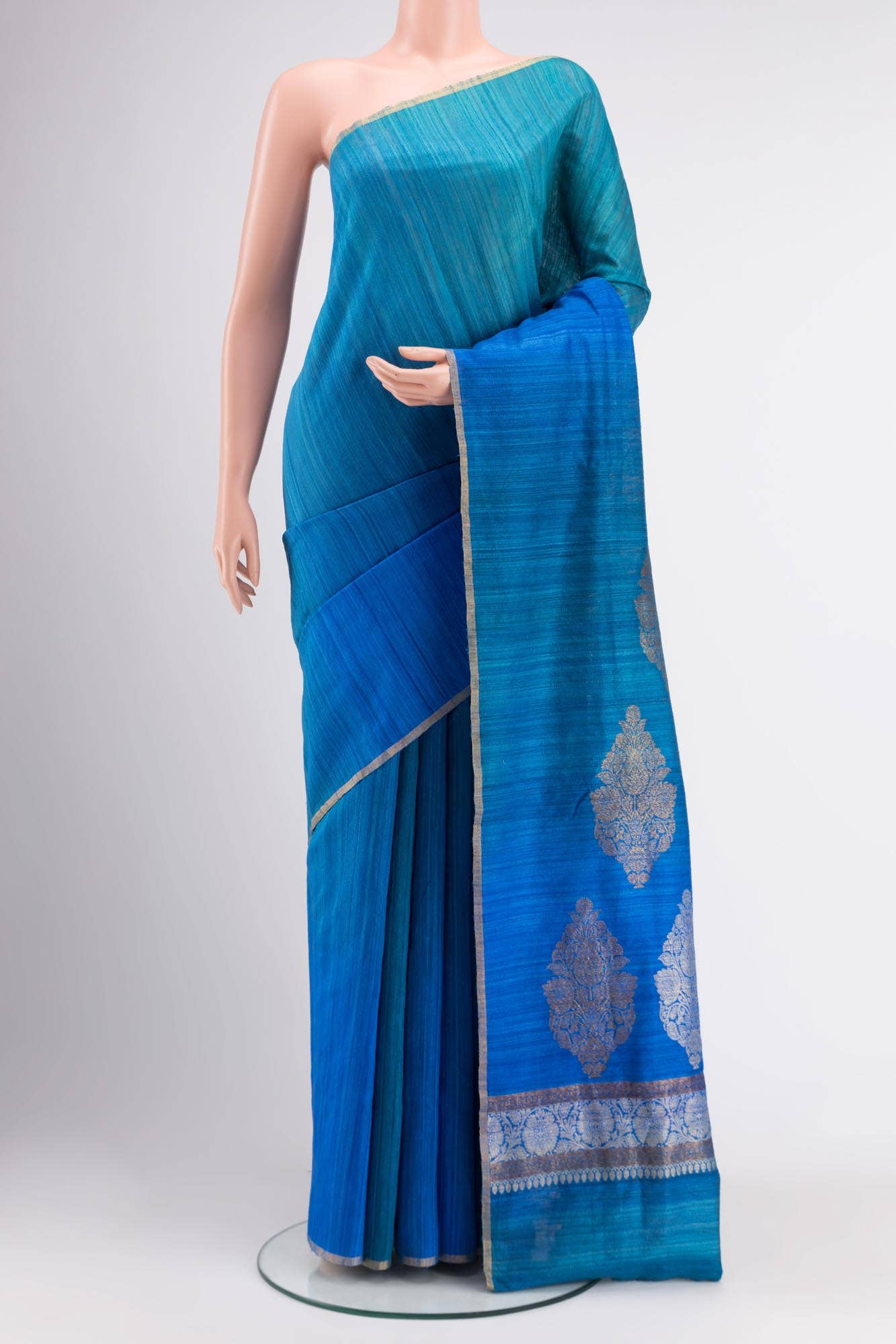 Dark Blue Banarasi Tussar Silk Saree