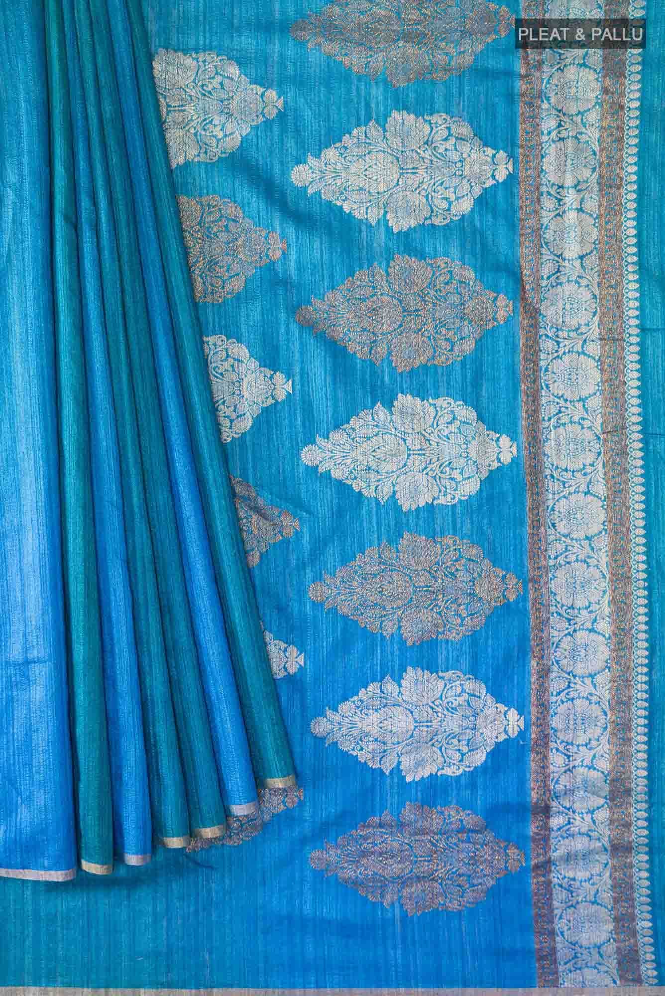 Dark Blue Banarasi Tussar Silk Saree