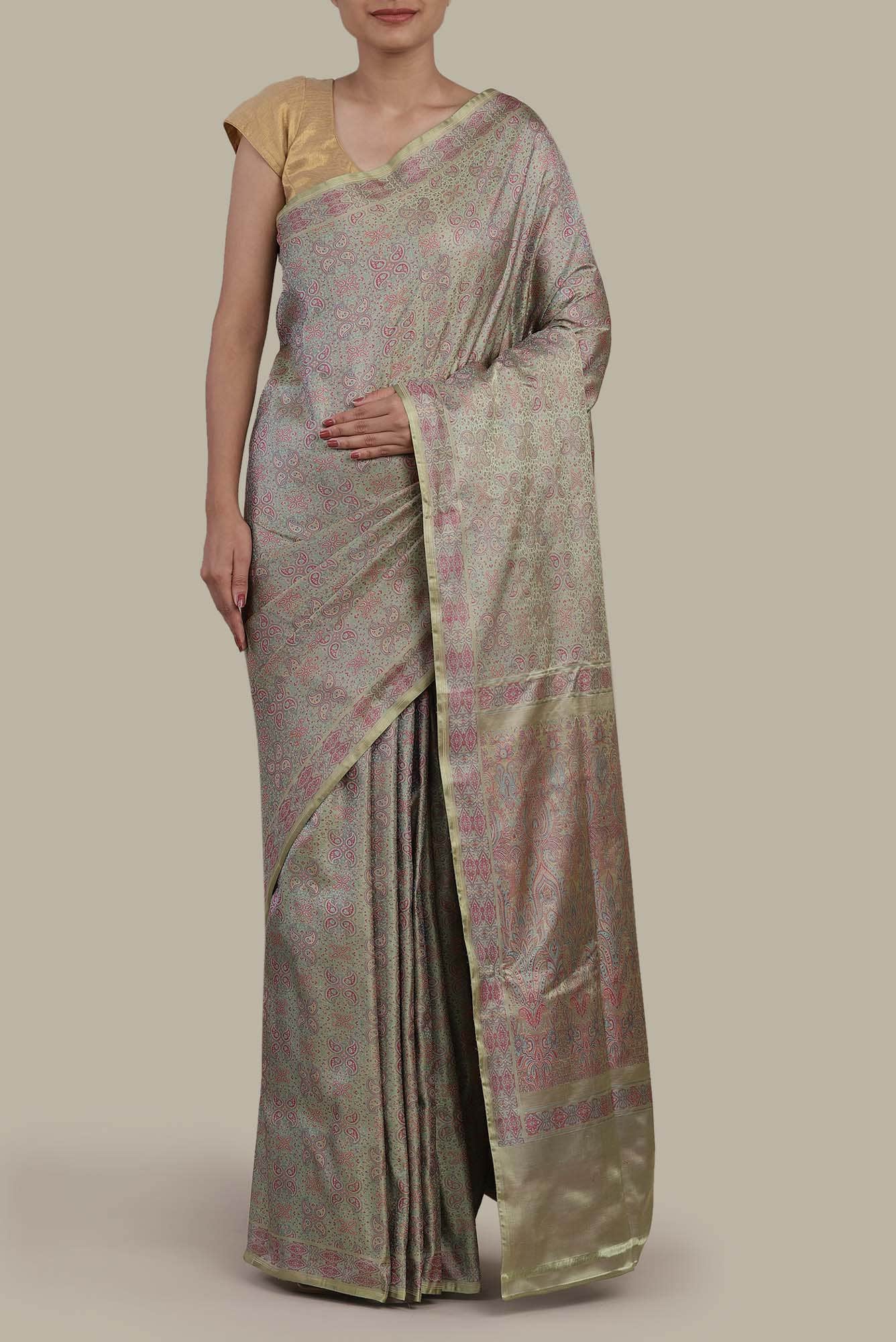 Green Banarasi Tanchoi Silk Saree