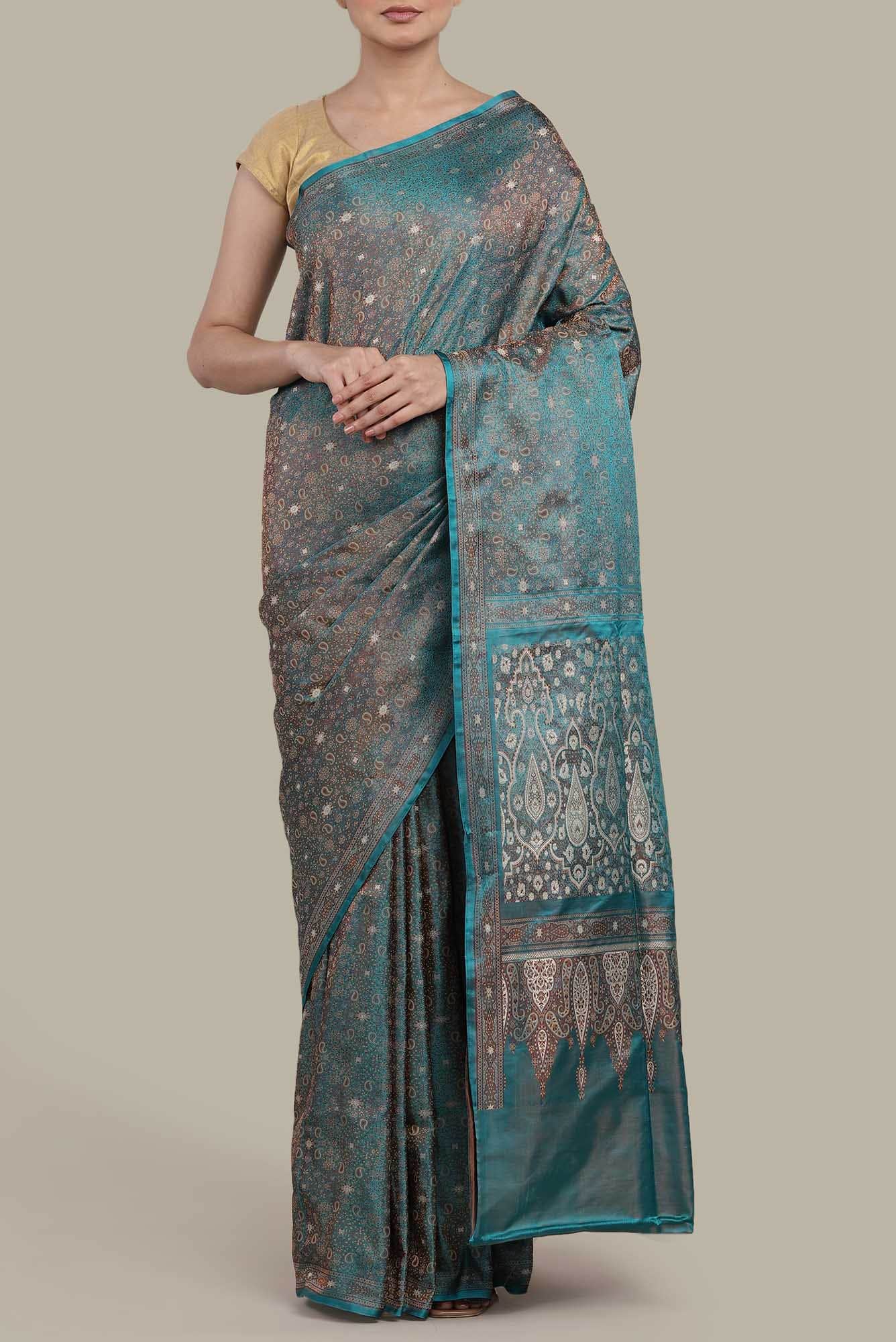 Blue Banarasi Tanchoi Silk Saree