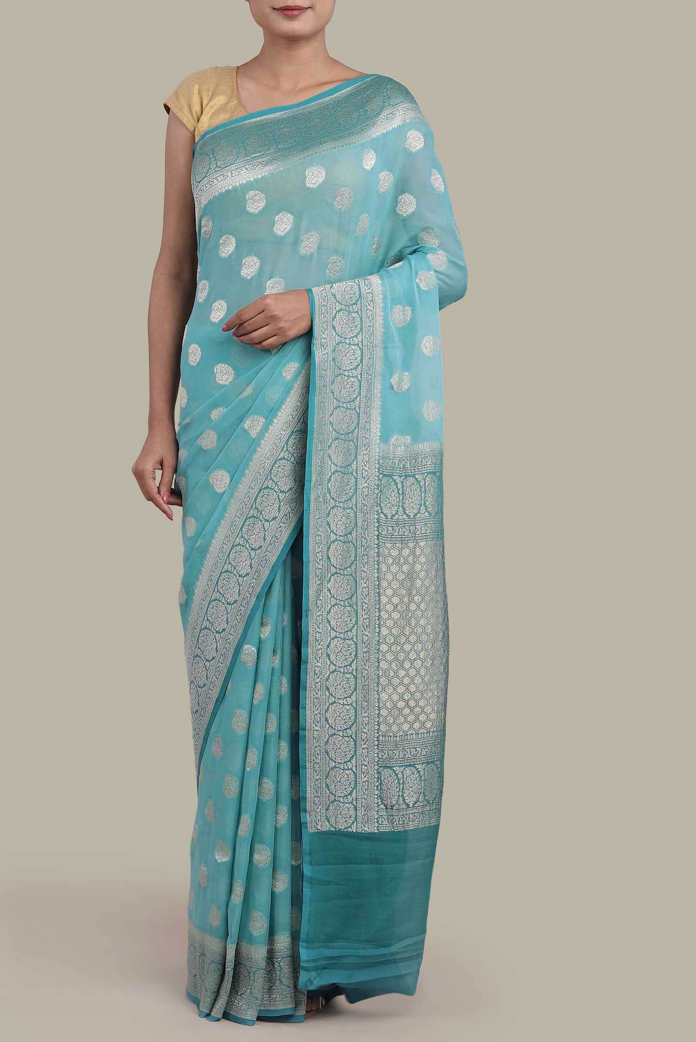 Blue Banarasi Georgette Saree